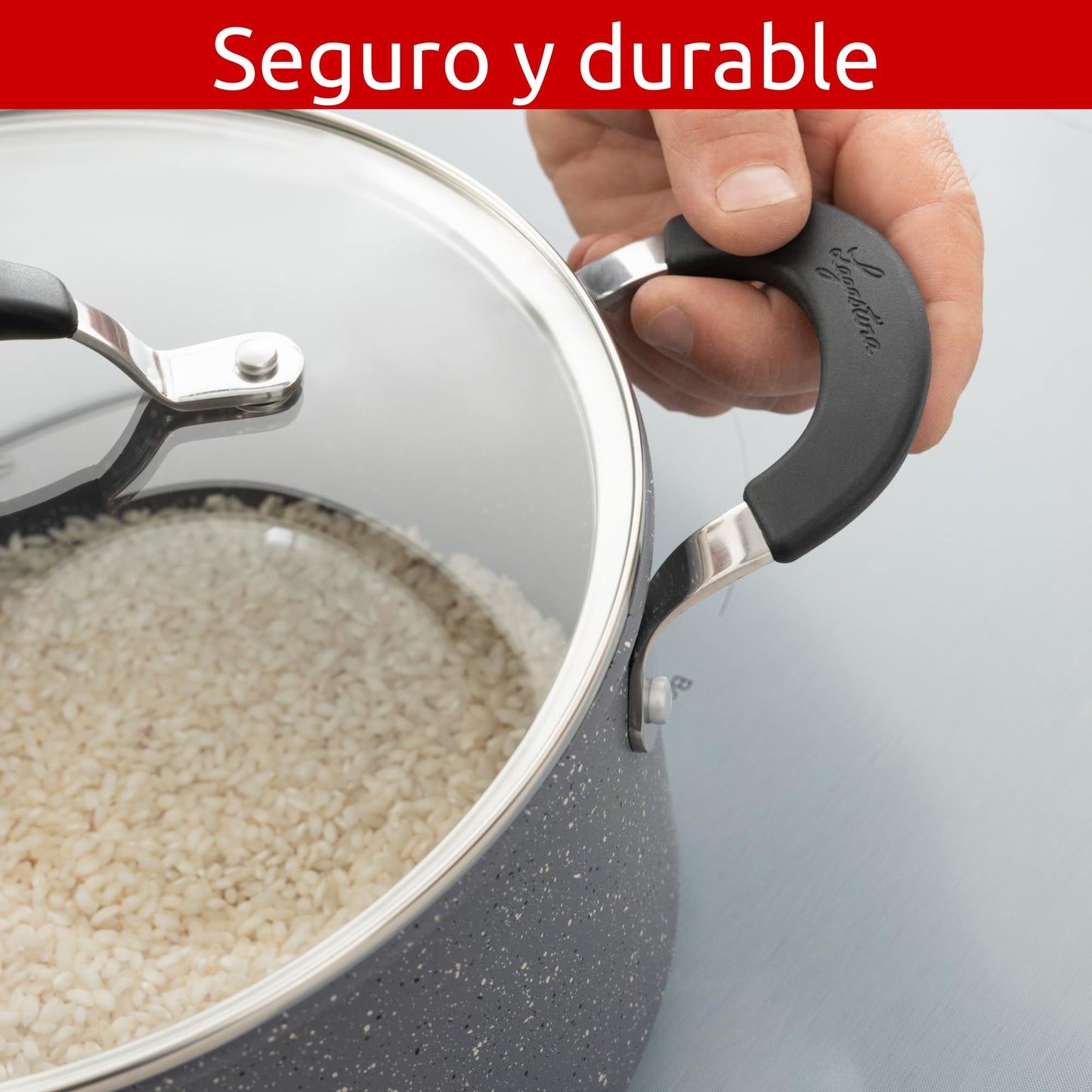 Lagostina Tempra Mineral Cacerola con tapa, acero y aluminio con revestimiento mineral+ Ø 26 cm, asas de silicona, efecto piedra, apta para todas las fuentes de calor