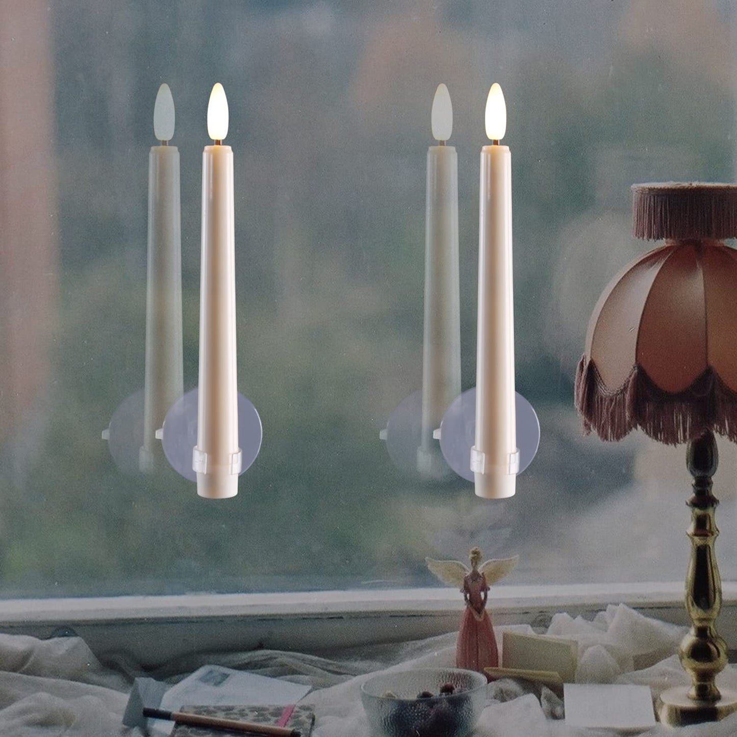 Juego de Velas LED 3D MIXALY Marfil con Temporizador Remoto y Candelabros Extraíbles