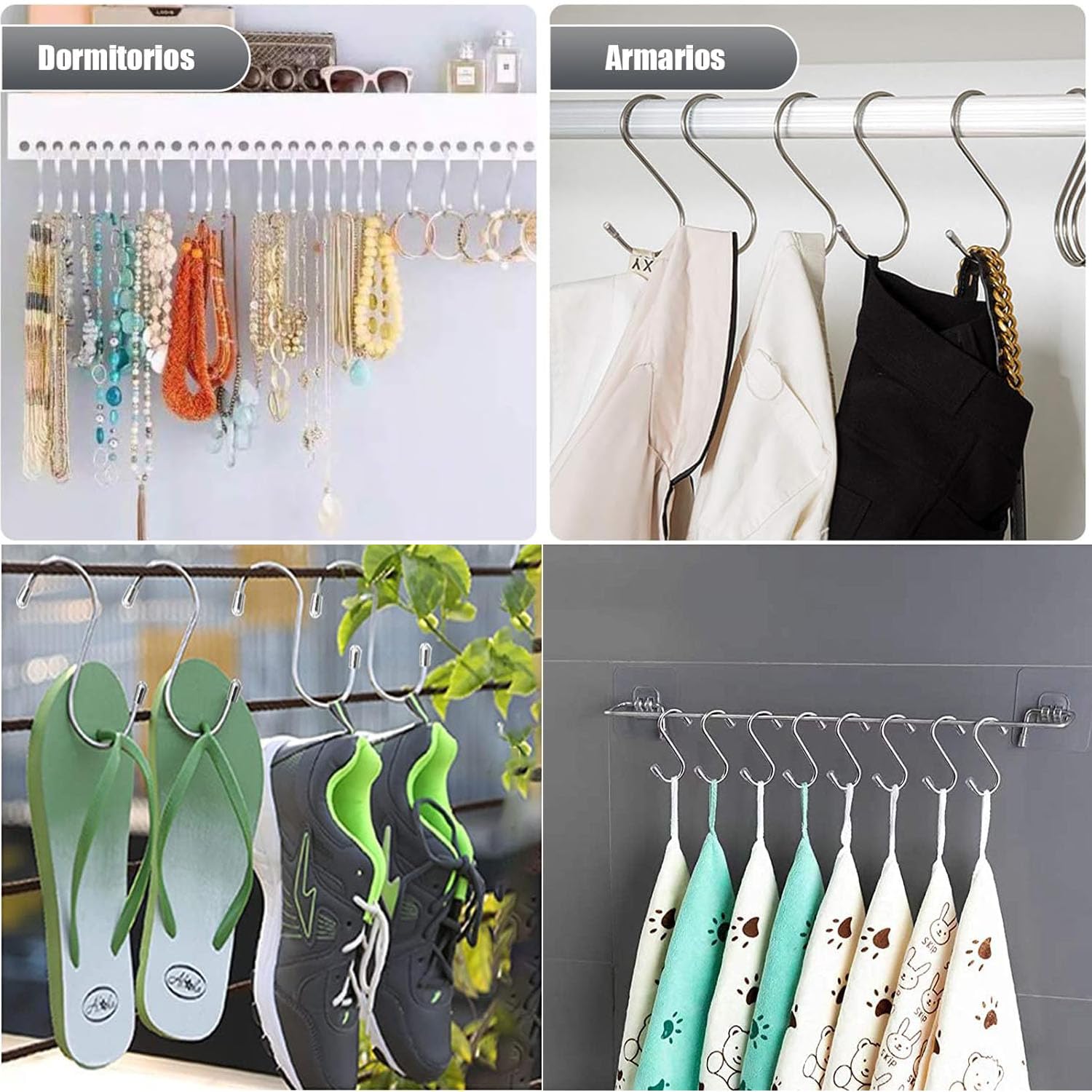 Ganchos Colgantes de Acero Inoxidable en Forma de S de 11 cm para Almacenamiento en Baño y Cocina