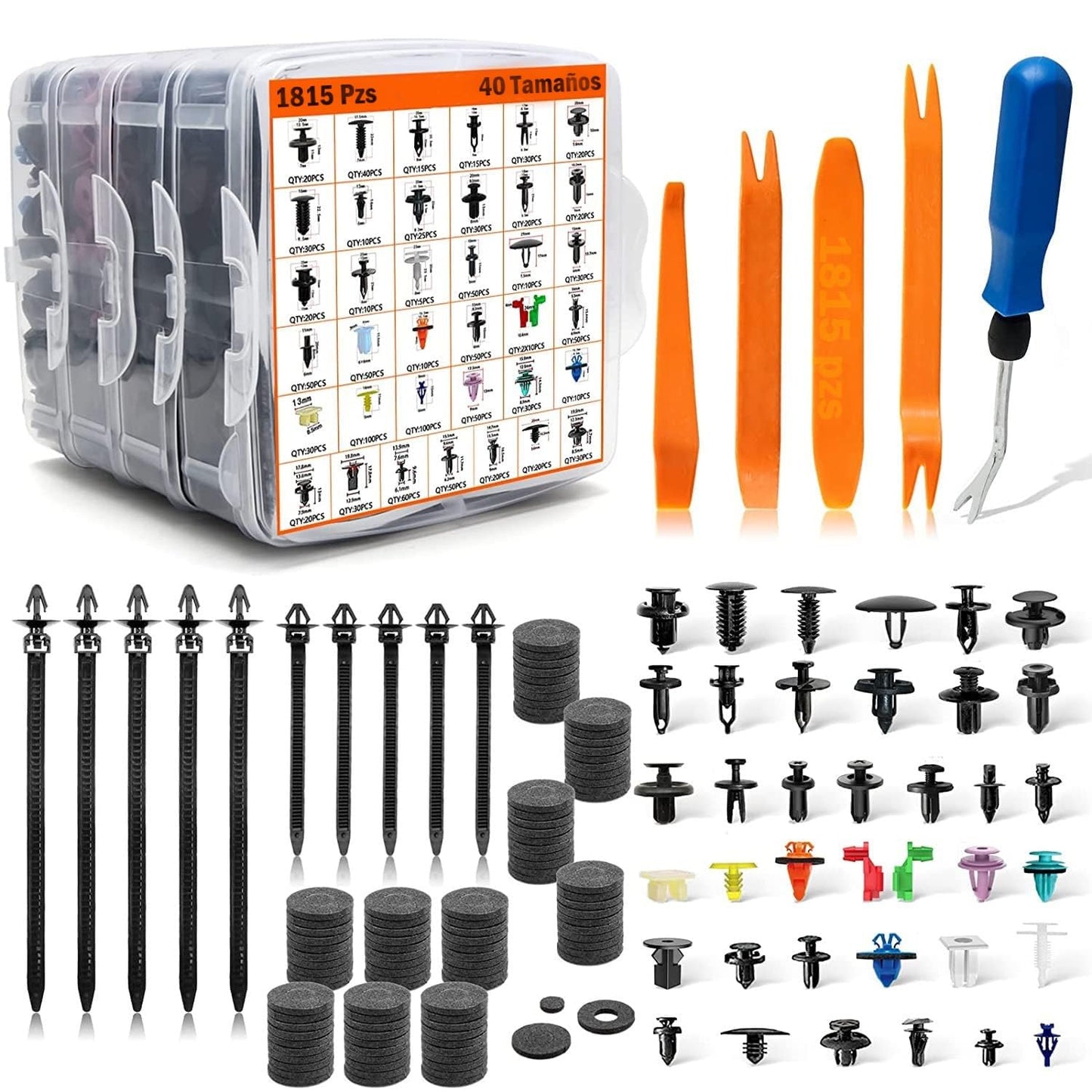 Kit de Remaches Automotriz Universal con Estuche y Herramientas, Surtido en Múltiples Tamaños