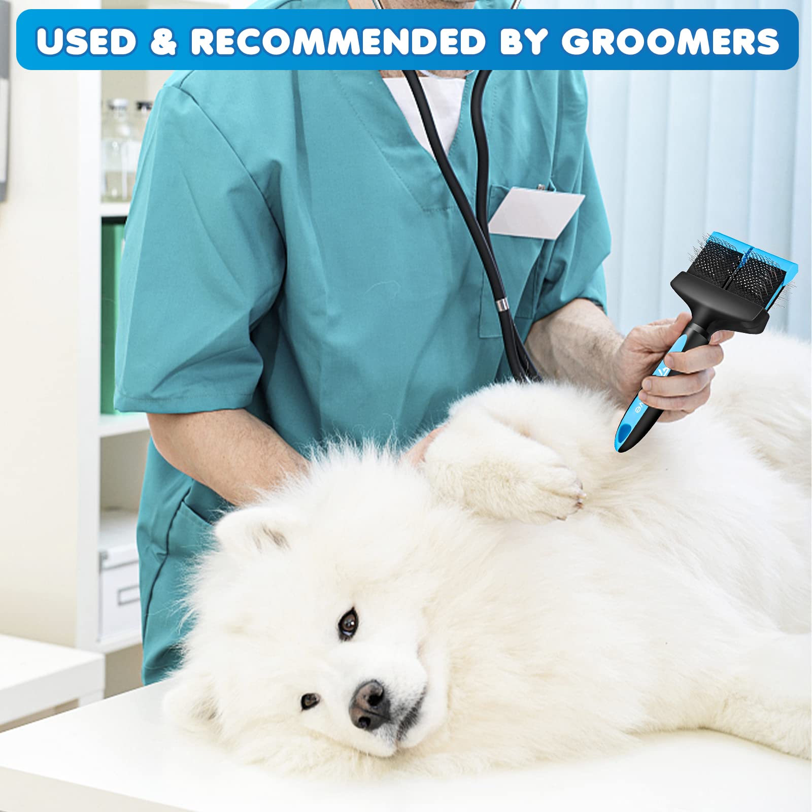 iToleeve cepillo para polvo de cepillo para polvo para perro, herramienta de aseo suave para perros y gatos sensibles, ideal para cabello largo, elimina la capa interior, enredos y nudos