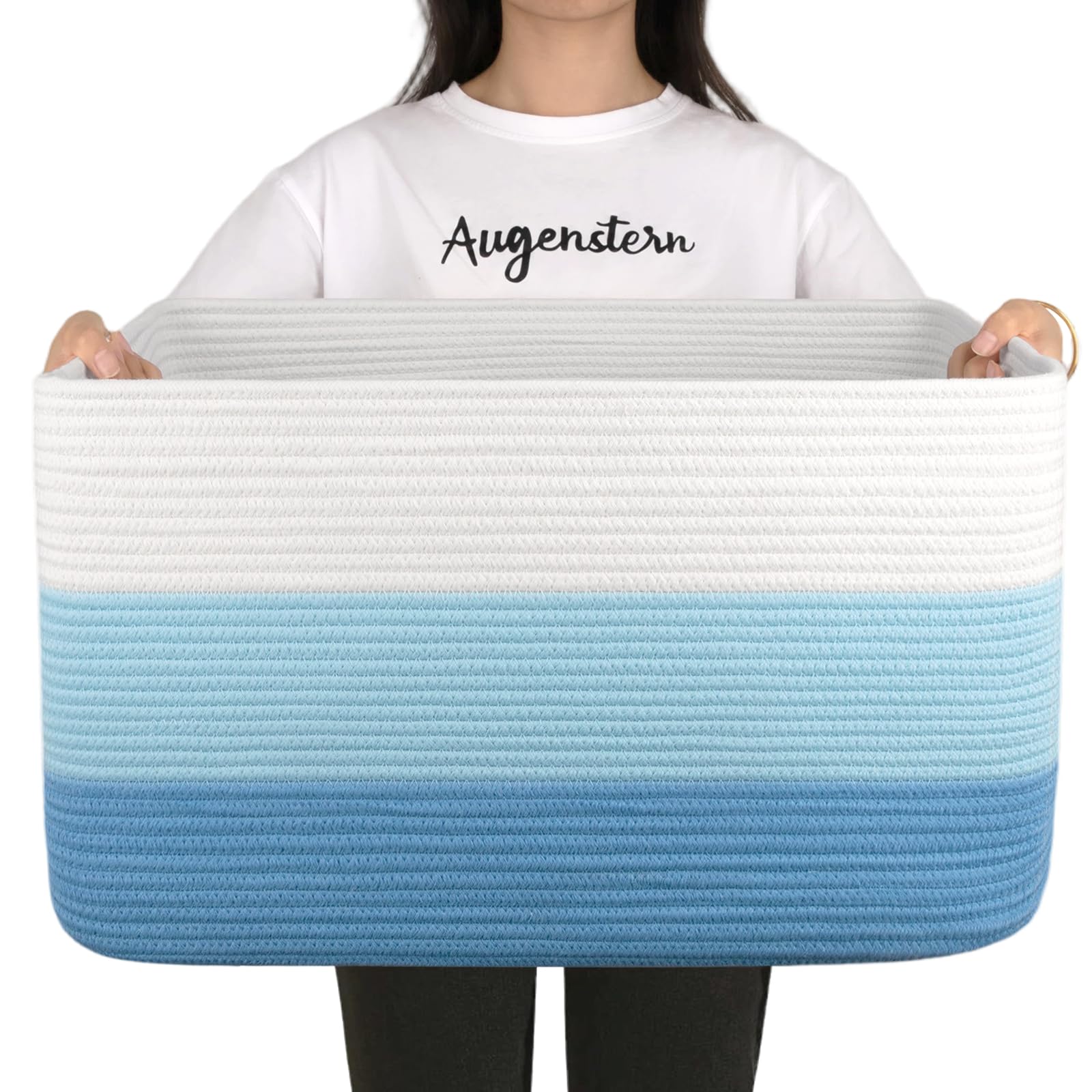OIAHOMY - Cesta de manta grande, 22 x 17 x 12 pulgadas, cestas tejidas rectangulares para guardería, sala de estar, almacenamiento de juguetes con asa, cestas grandes para organizar, color azul claro