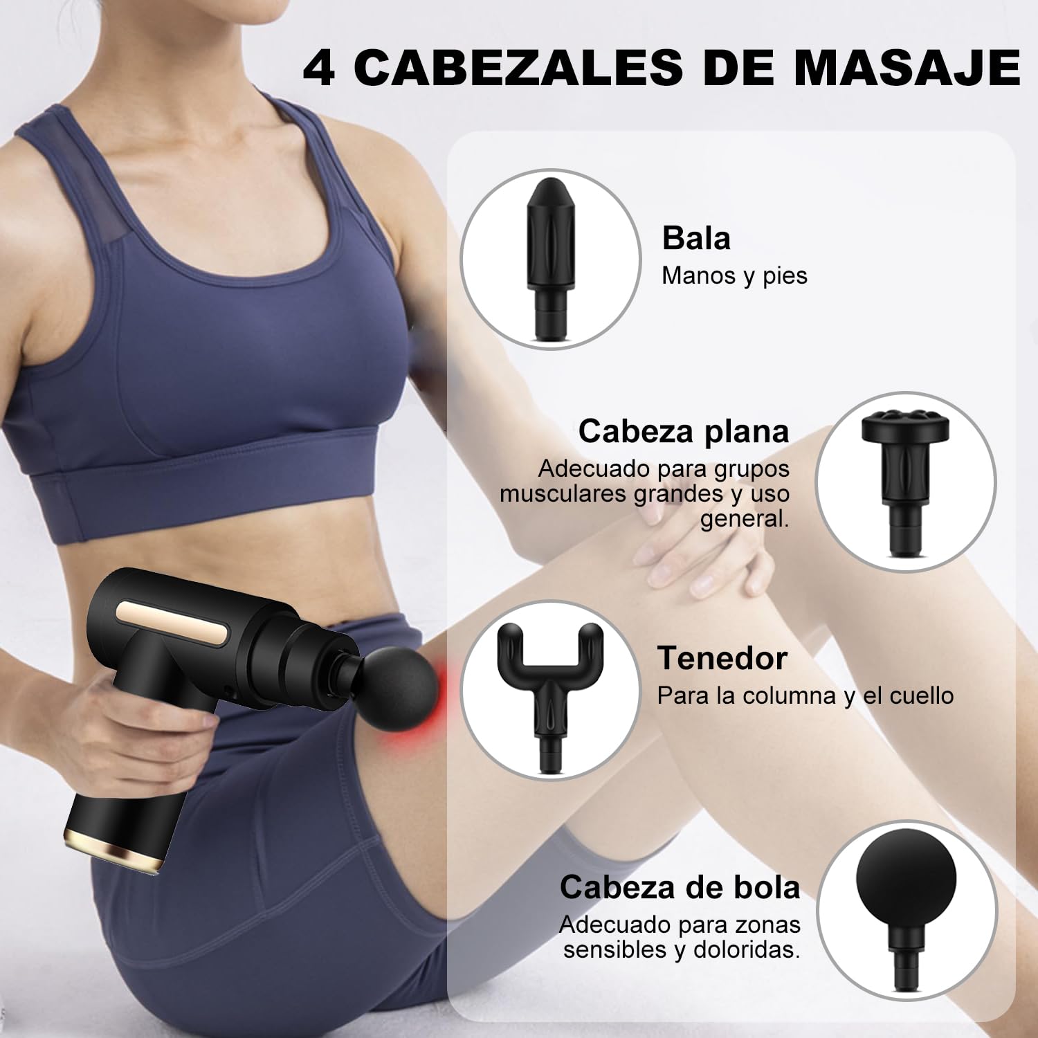 Pistola de Masaje Muscular, Masajeador de Espalda/Cuello/Manos/Piernas Electrico, 4 Cabezales Masajeador Portatil Muscular, Mini Masajeador Electrico de Mano, Massage Gun para Relajar los Músculos