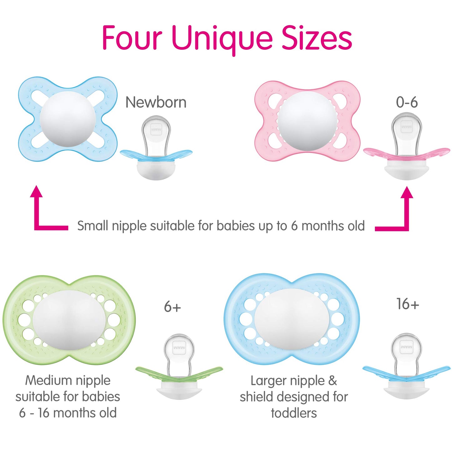 MAM - Chupetes originales mate para bebé, Binky para más de 16 meses, pezón de silicona sin BPA, fácil de limpiar, mejor para bebés lactantes, desarrollado con expertos médicos, 2 unidades de Binkies