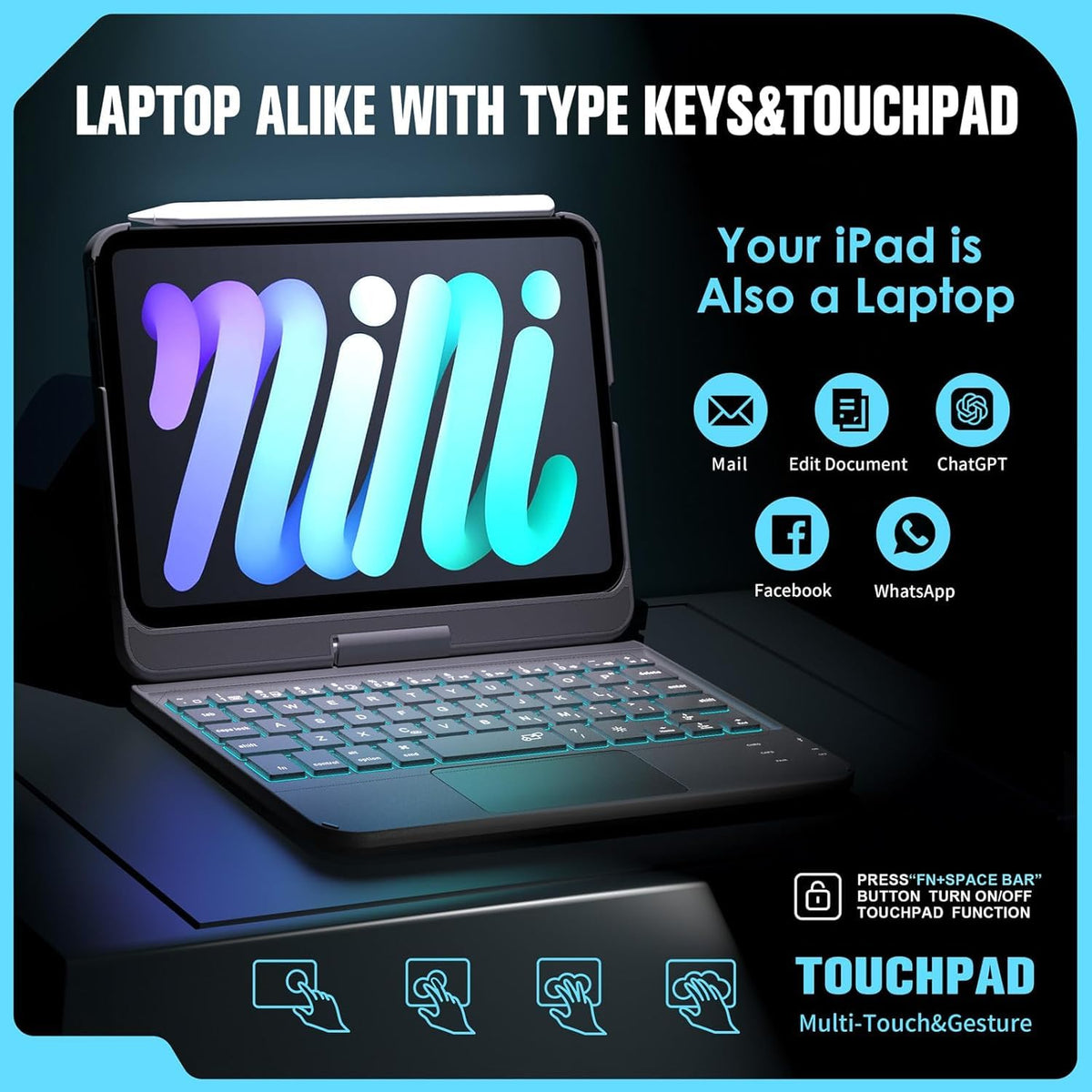 Teclado zienstar Rosa con Funda Rotación 360° Retroiluminado y Trackpad para iPad Mini 6th/7th 8.3"