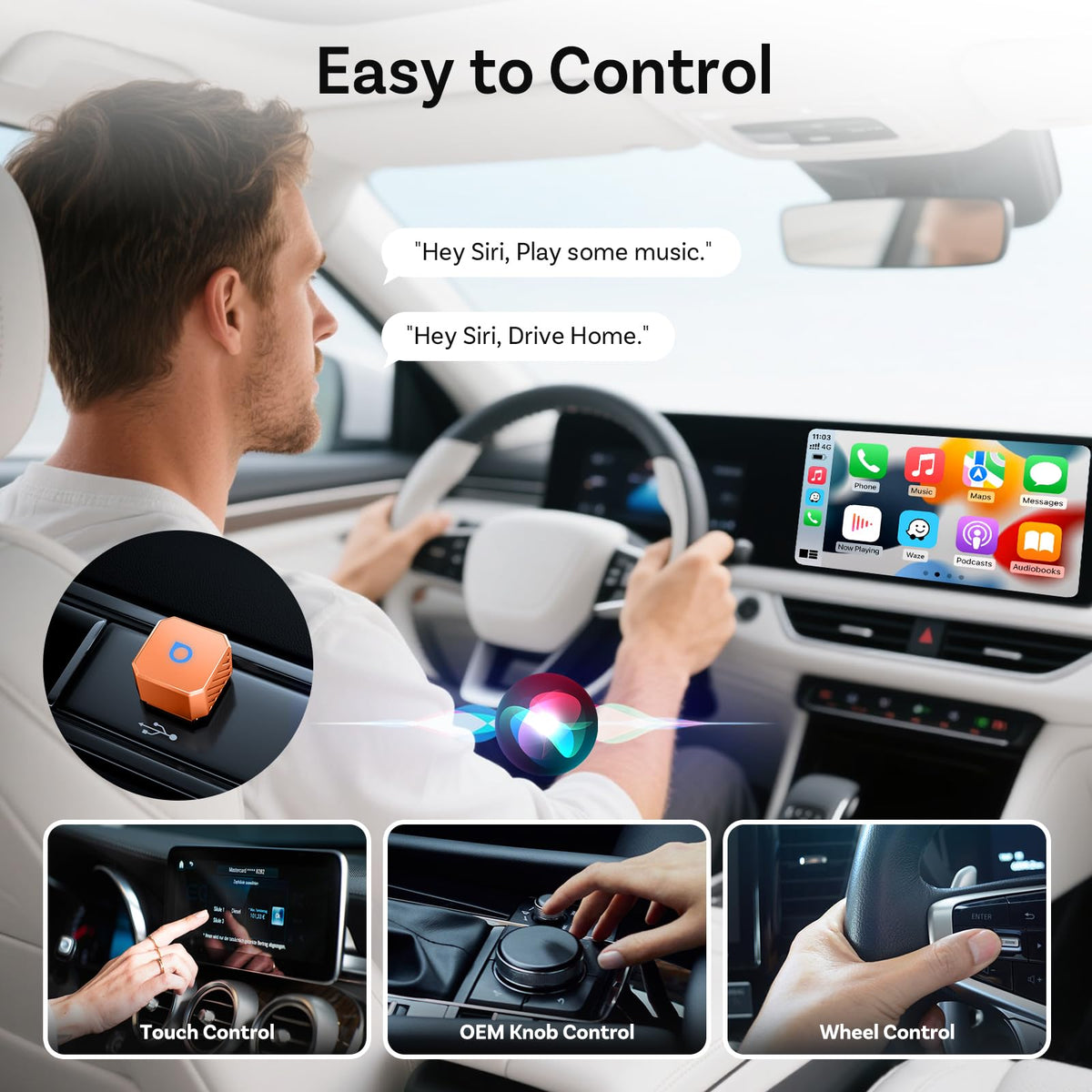 Adaptador Inalámbrico 2-en-1 OTTOCAST 2025 Mini 3.0 para CarPlay y Android Auto