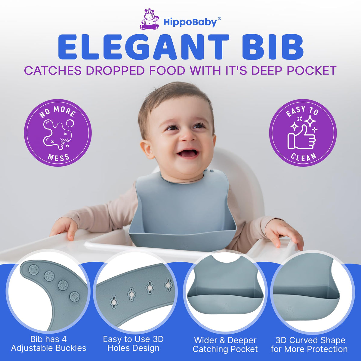 VERSAINSECT Led Weaning Supplies | 10 Piece Silicone Feeding Set | Baby Toddler Bib Cup Divided Plate and Bowl Self Feeding Spoons Dish Set | Baby Utensils | Toddler Feeding Supplies (Blue)