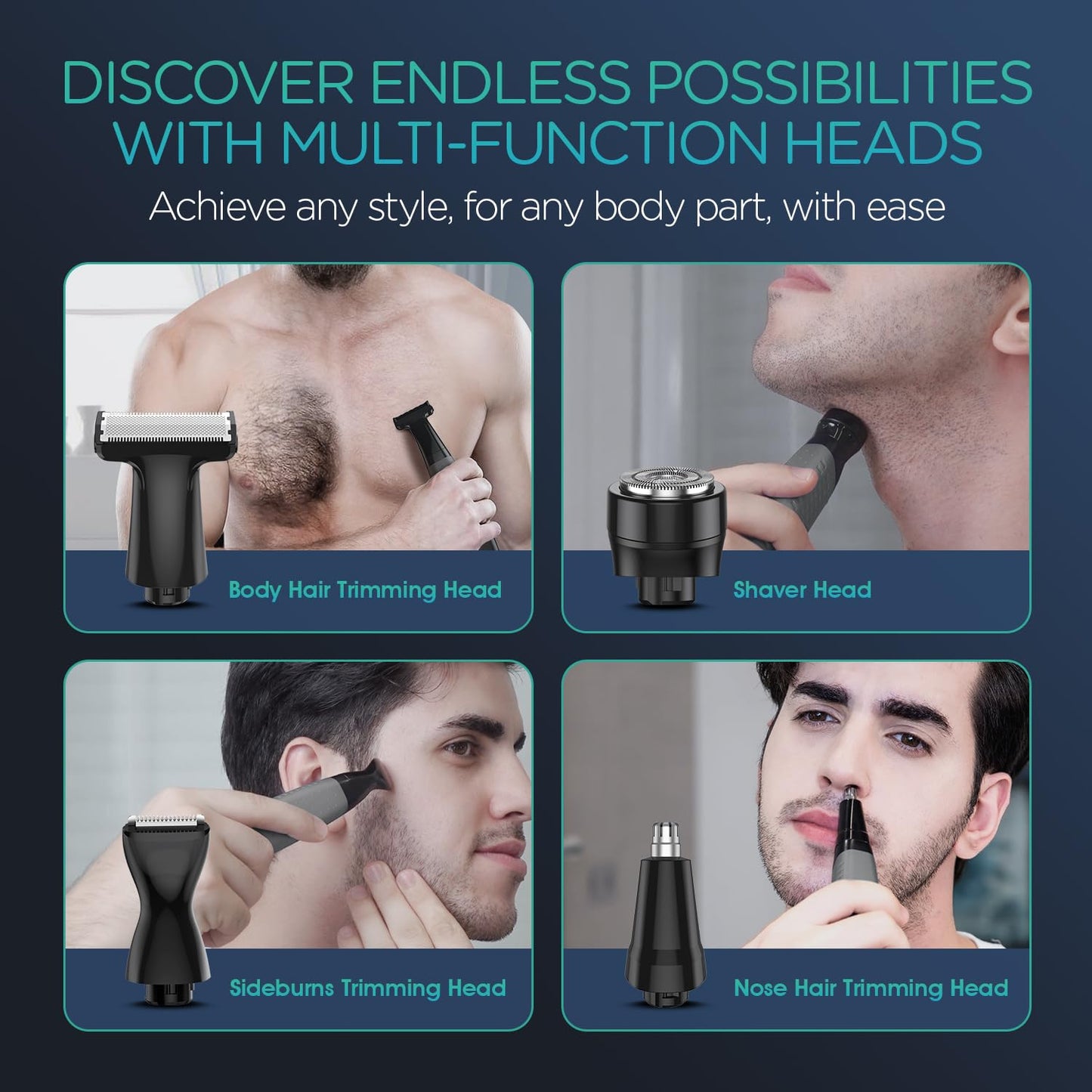 VOYOR Cortadora de barba para hombre, cortapelos profesional con peine de longitud ajustable, para nariz, cara, cuerpo, todo en 1, kit de aseo para hombre, afeitadora eléctrica inalámbrica y afeitadora, recargable, húmedo/seco TX510