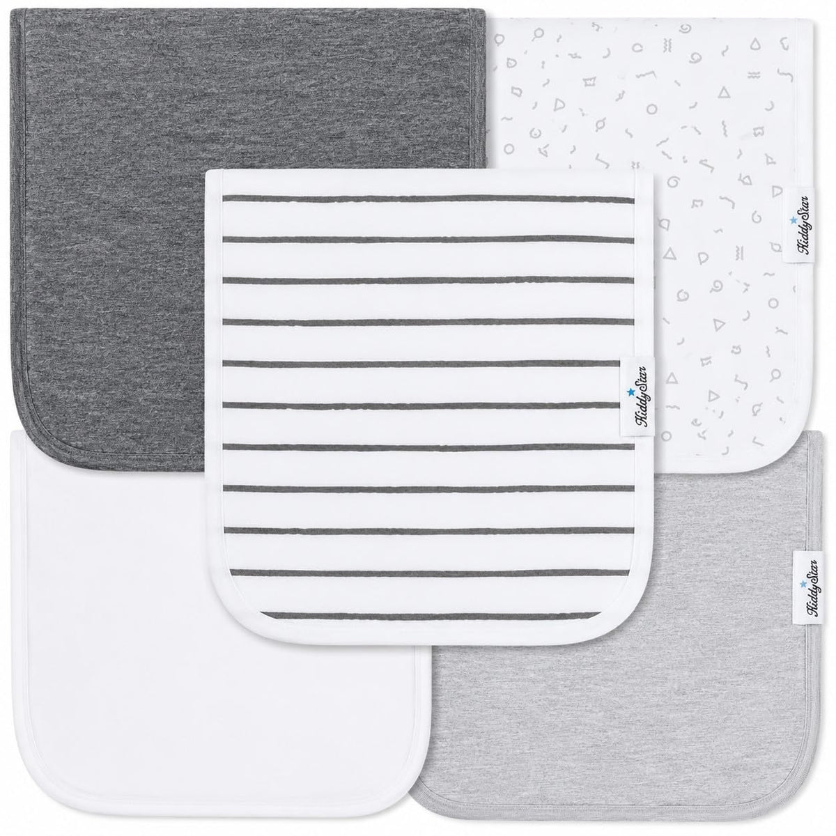 KiddyStar - Juego de 5 paños de algodón orgánico, Grandes, 53 x 25 cm, Triple Capa, Gruesos, Suaves y absorbentes, Color Blanco Liso para recién Nacidos, Regalo de Baby Shower para niños y niñas
