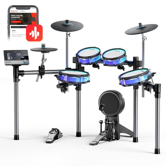Donner BackBeat - Juego de batería eléctrica con visualización táctil de 7 pulgadas de alta tecnología, 1126 sonidos, personalizar los colores de la almohadilla de tambor, cableado interno del rack y