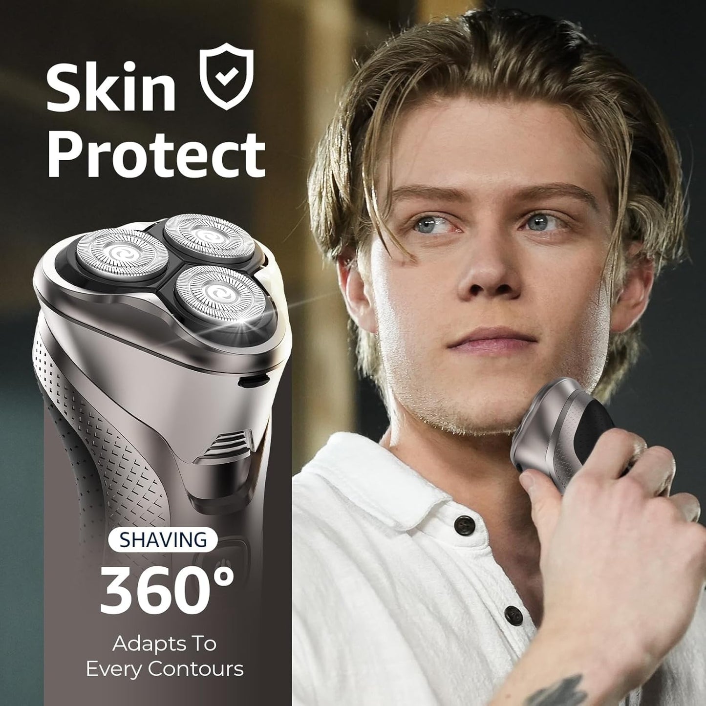 Rategist - Maquinilla de afeitar eléctrica recargable para hombres: afeitadora 3 en 1 para barba/nariz/patillas - Kit de viaje impermeable IPX7 - Cuchillas de velocidad turbo y precisión, plata