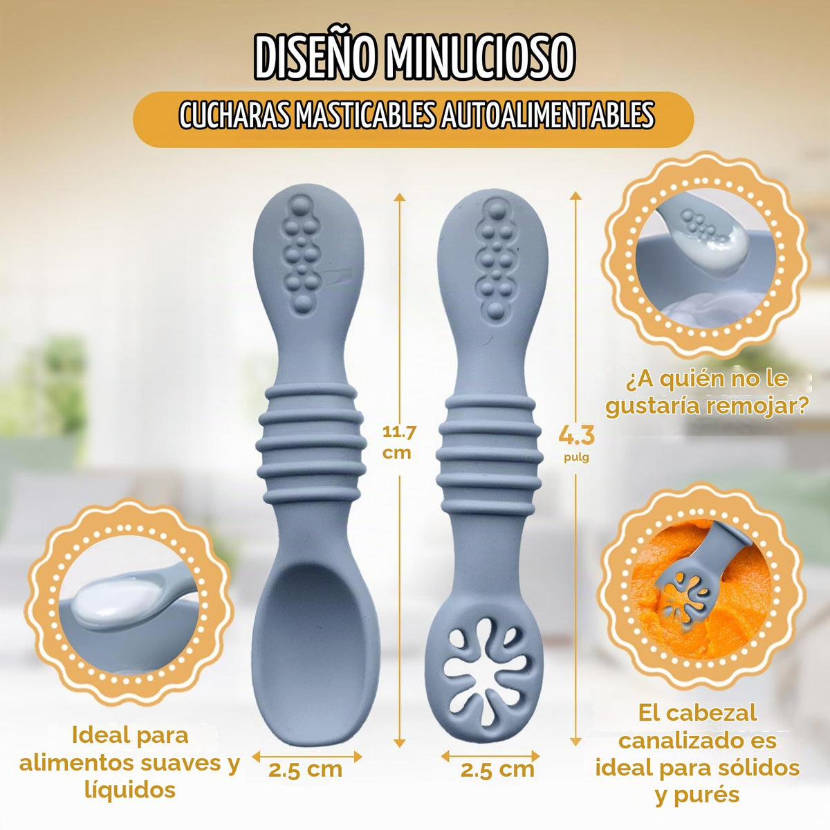 HippoBaby - Cucharas de silicona para bebé, 4 piezas, utensilios autoalimentables para bebé, 6-12 meses, 3 cucharas para bebé, 1 tenedor para bebé, juego de cubiertos para niños pequeños, sin BPA
