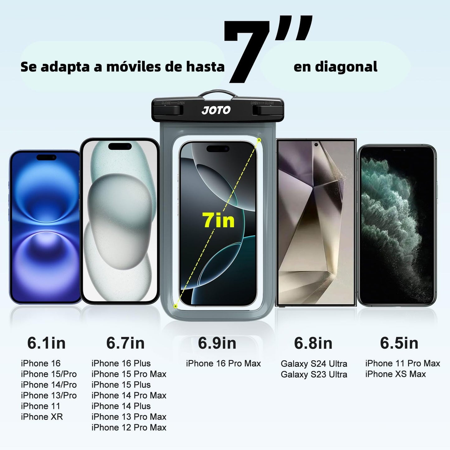Funda Impermeable JOTO Gris para Celular Sumergible hasta 7 Pulgadas
