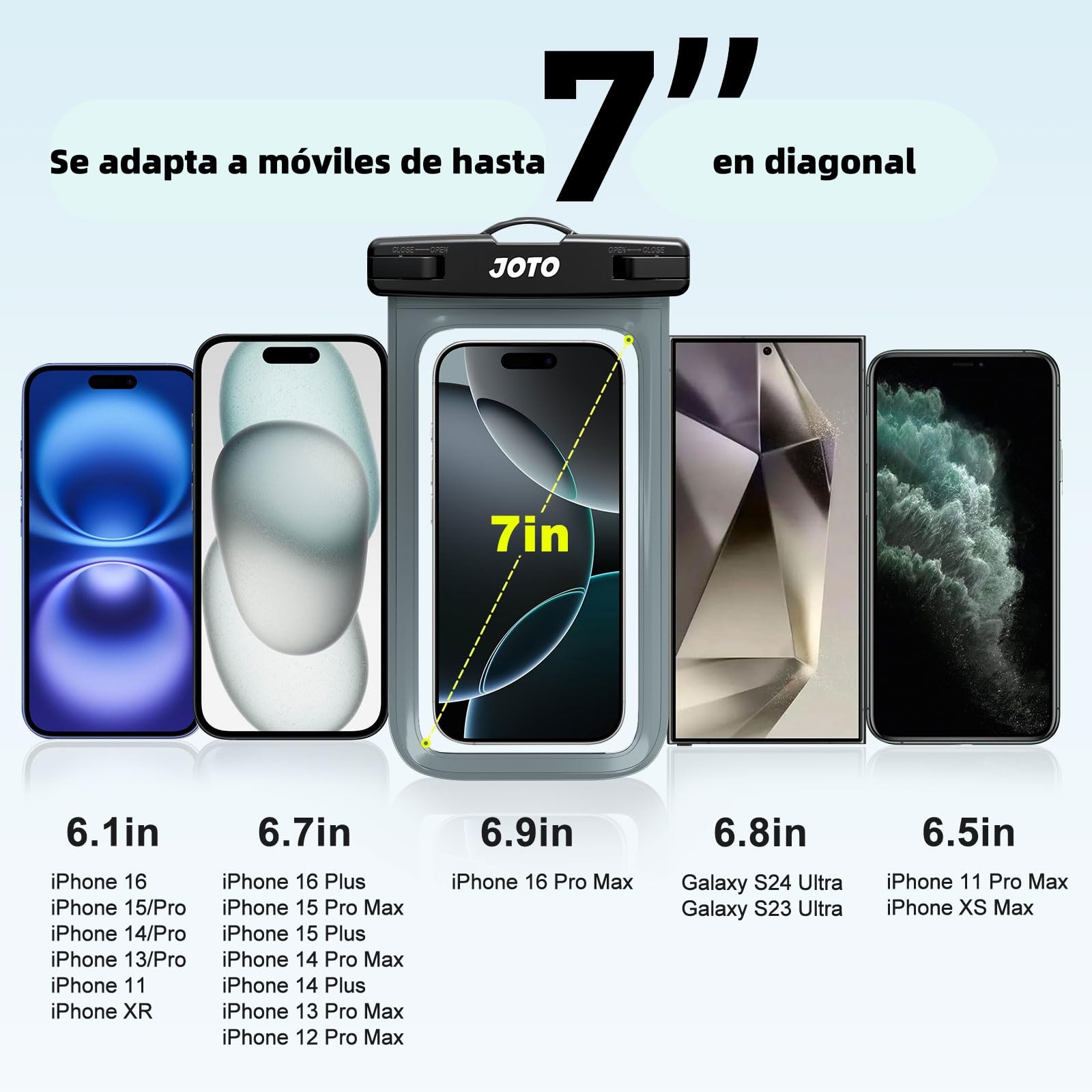 Funda Impermeable JOTO Gris para Celular Sumergible hasta 7 Pulgadas