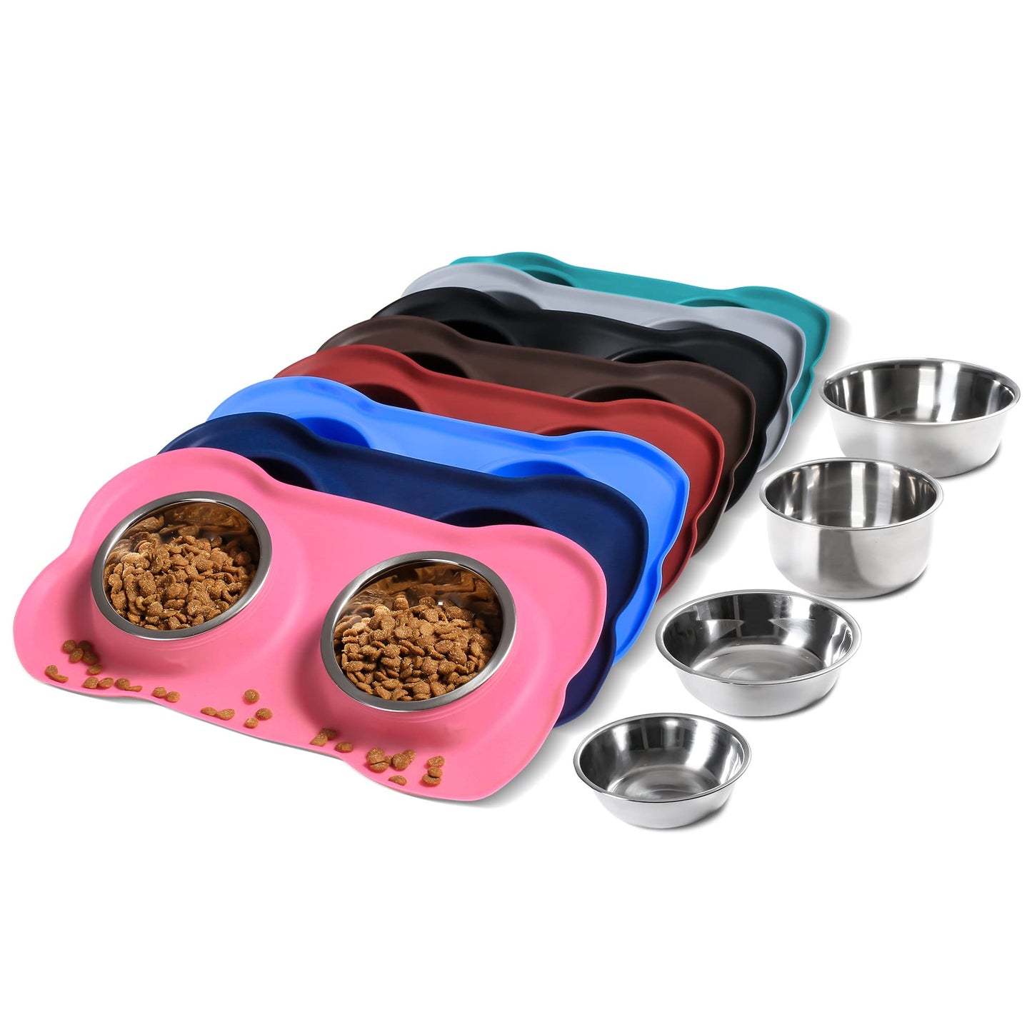 Hubulk Pet Dog Bowls 2 Stainless Steel Dog Bowl with No Spill Non-Skid Silicone Mat + Pet Food Scoop Feeder Bowls for Feeding Dogs Cats Puppies Small Medium (S, Pink)