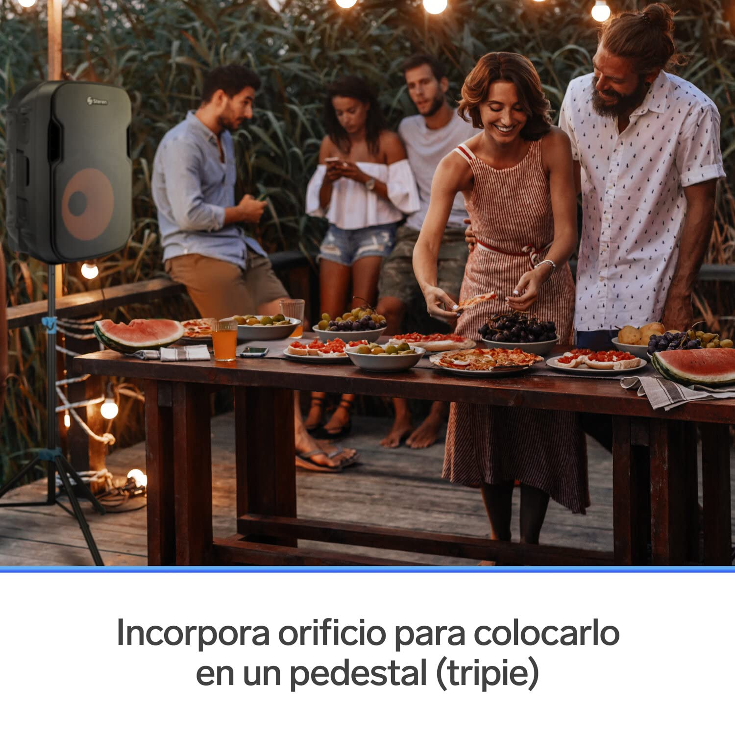 STEREN BAF-1555BT Bafle 15" 3000 W PMPO Bluetooth woofer y Tweeter, MP3 por microSD o USB, Entrada AUX RCA, 6,3 mm para Mic, Crossover, Salida Speakon, Ruedas y agarraderas, Orificio para Pedestal
