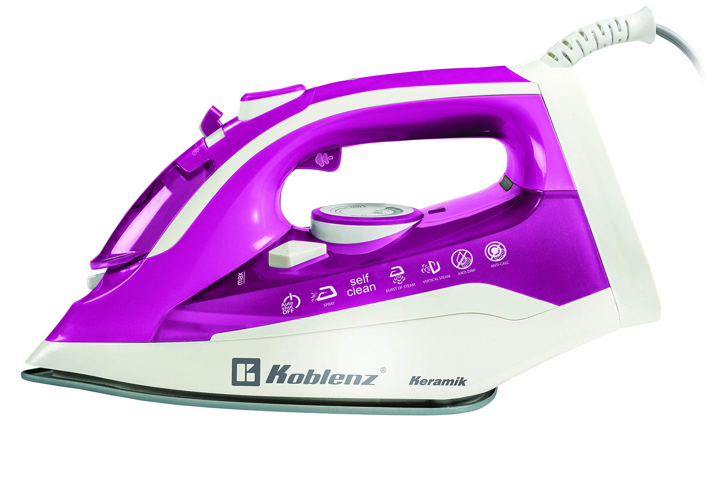 Plancha de Vapor Koblenz Rosa Blanco con Suela Cerámica Anti-sarro y Auto-Apagado