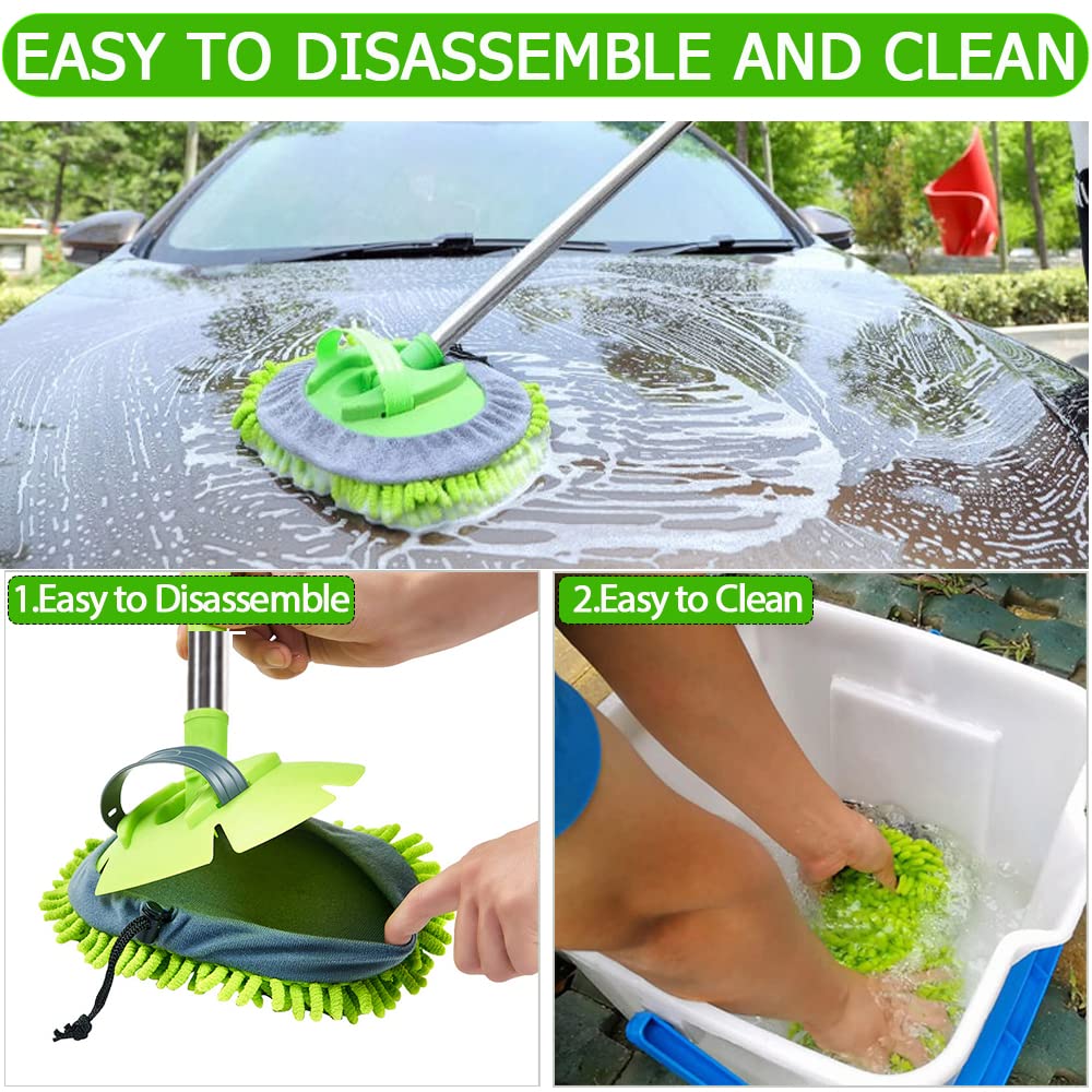 Cepillo para Lavar Carros WillingHeart Microfibra Mango Extensible Kit de Limpieza Automotriz para Interior