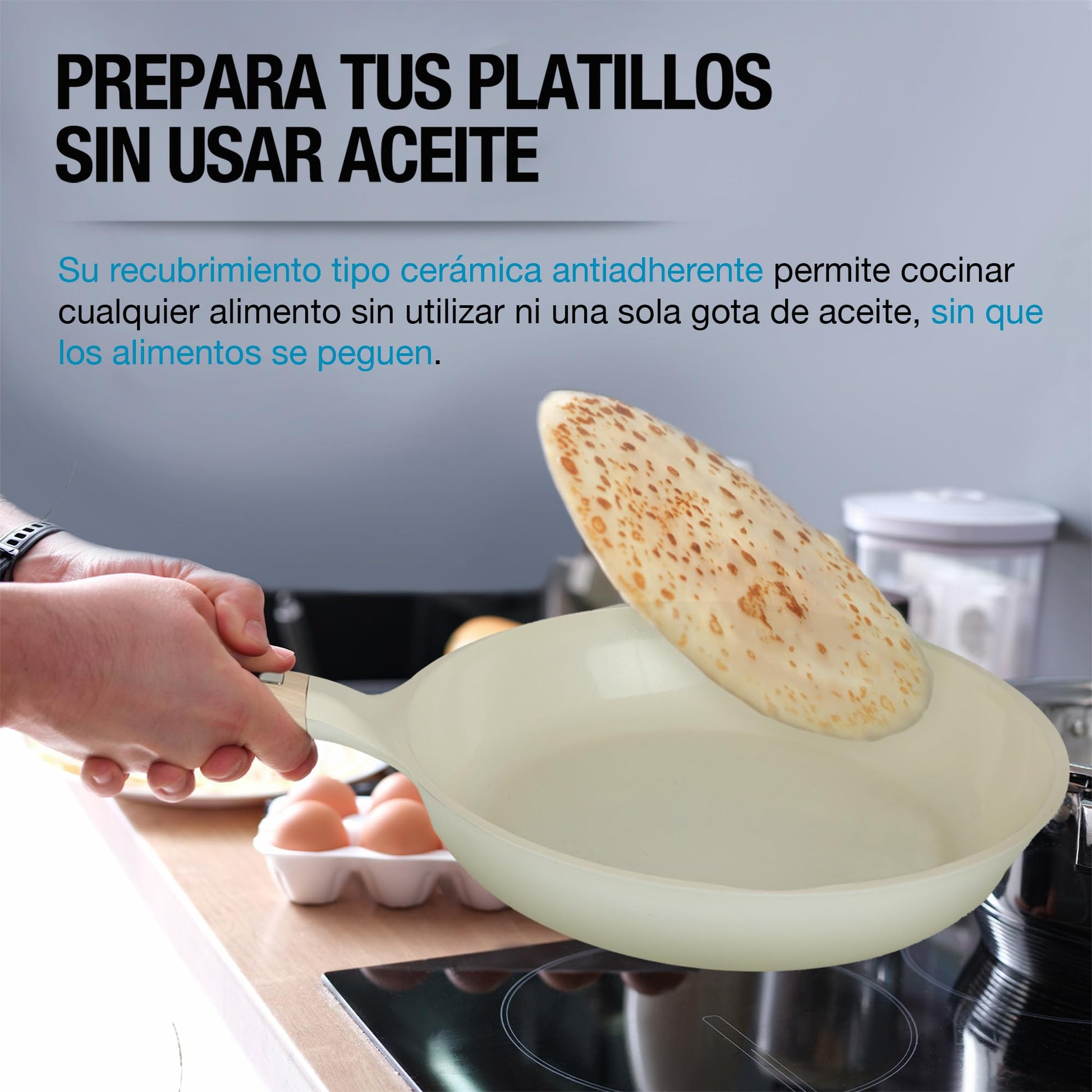 CASA LITUS Batería de Cocina con Cubierta de Cerámica Antiadherente (10 Piezas), Incluye 3 Sartenes, Olla, Cacerola, Vaporera, Tapas y Espátula, para Estufa de Fuego e Inducción, Libre de PFOAs y BPA