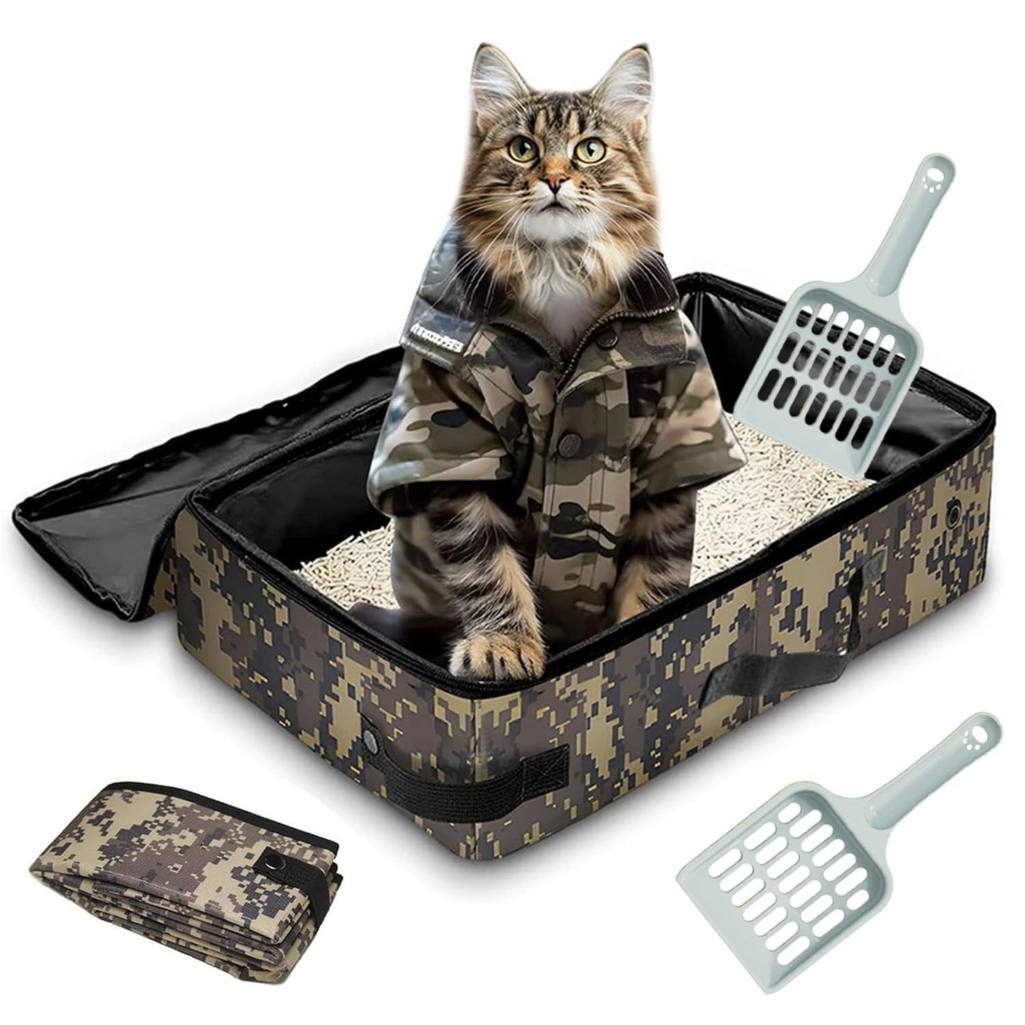 Caja de Arena Qutzix 40cm Azul Plegable para Viaje y Camping para Gato