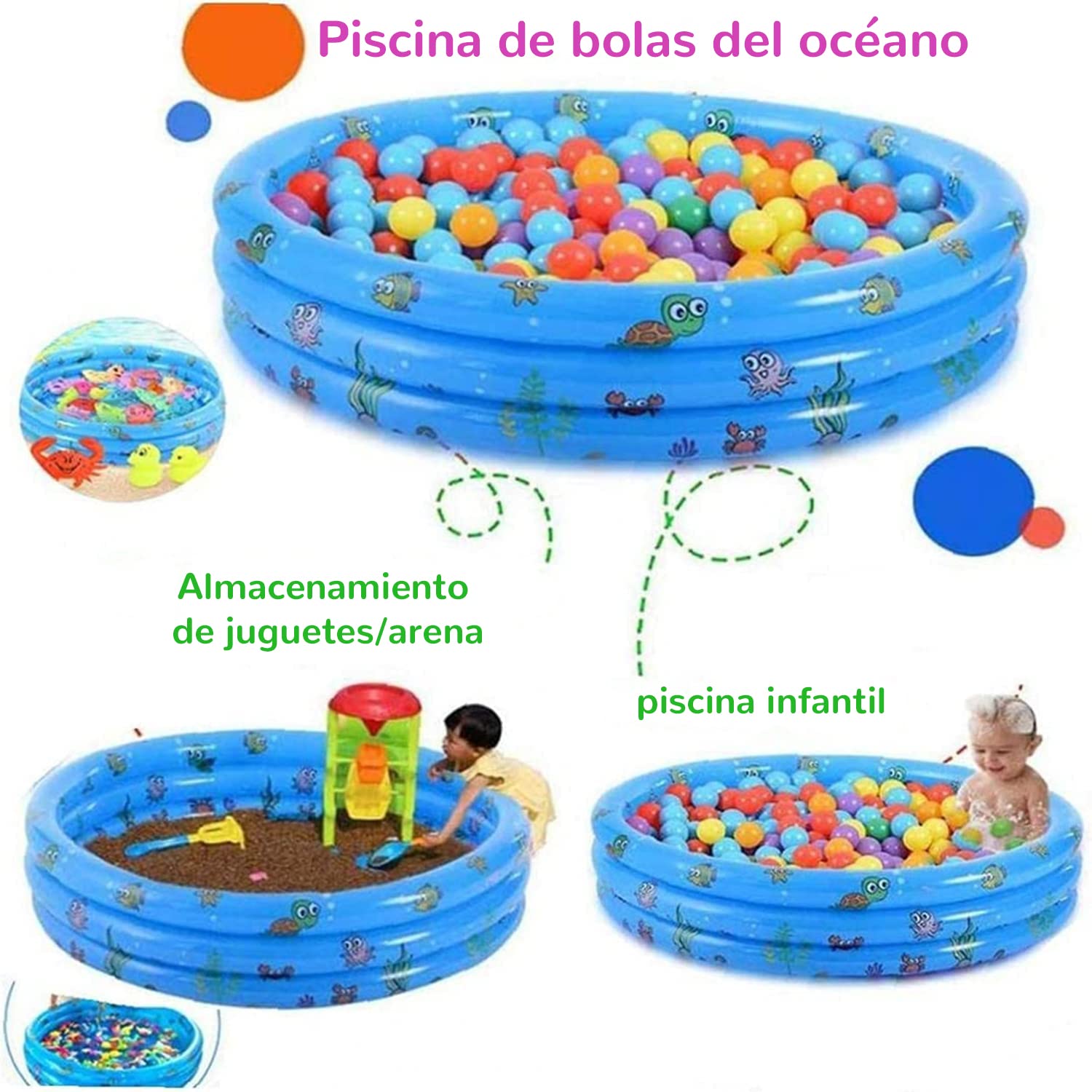 Jesir Alberca Inflable para Niños,Mini Piscina Infantil Redonda De 3 Niveles,Juguete De Agua para Adultos para Niños Y Niñas De Verano,130x40 Cm (Azul)