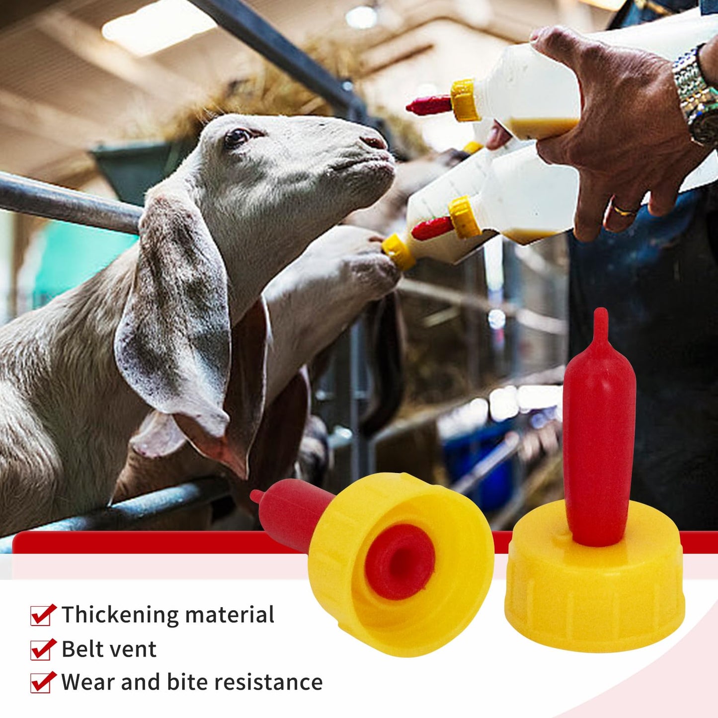 20 chupetes de goma suave para pezones de cabra para alimentar a cachorros, potro, pantorrilla, animales pequeños, atornillados, botella de coque de coque (amarillo)