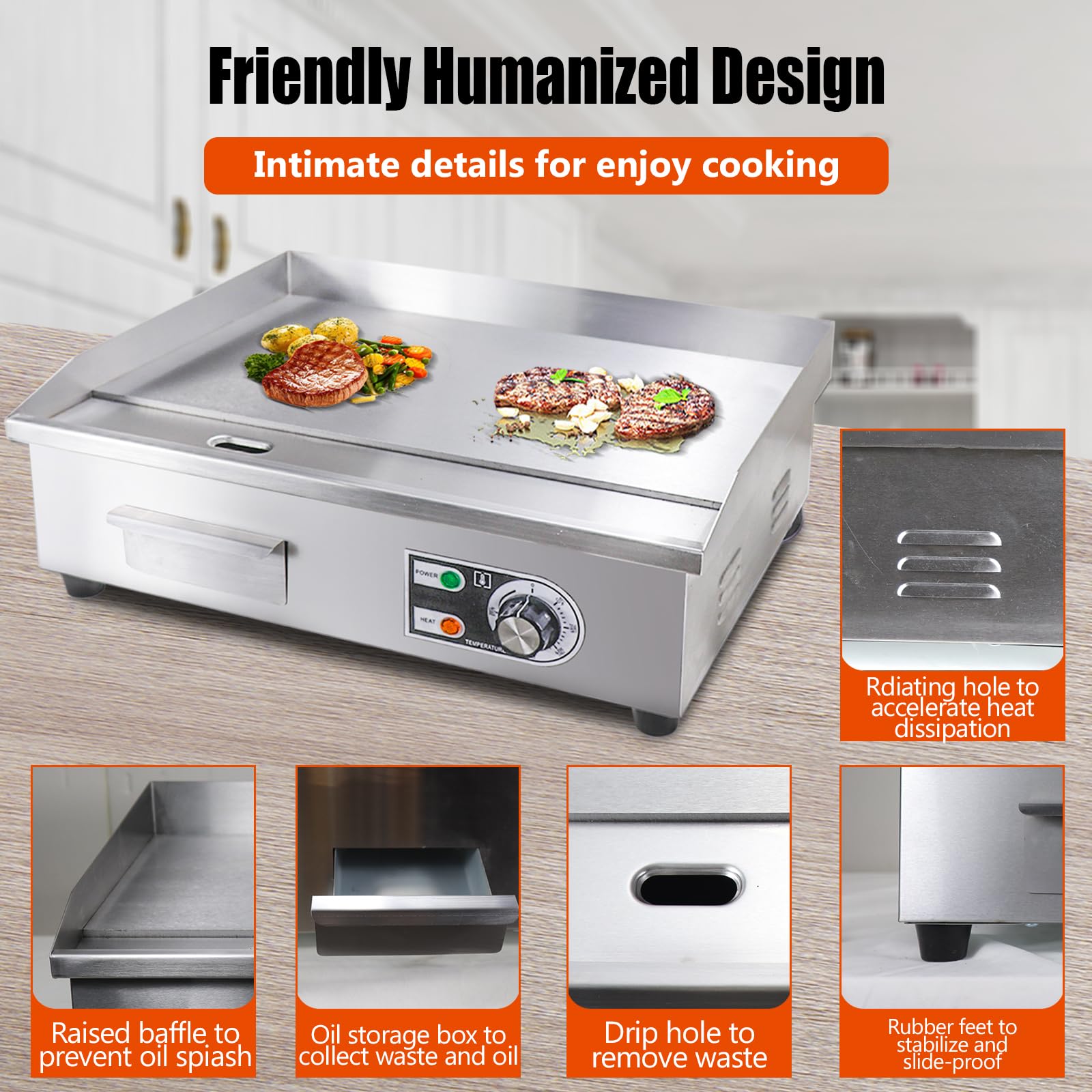 Plancha Eléctrica ExGizmo 22 Pulgadas Antiadherente con Control de Temperatura para Restaurante