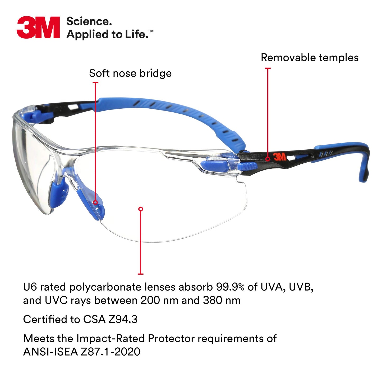 Lentes Protectores 3M Serie 1000 Negro Azul con Revestimiento Antivaho Scotchgard