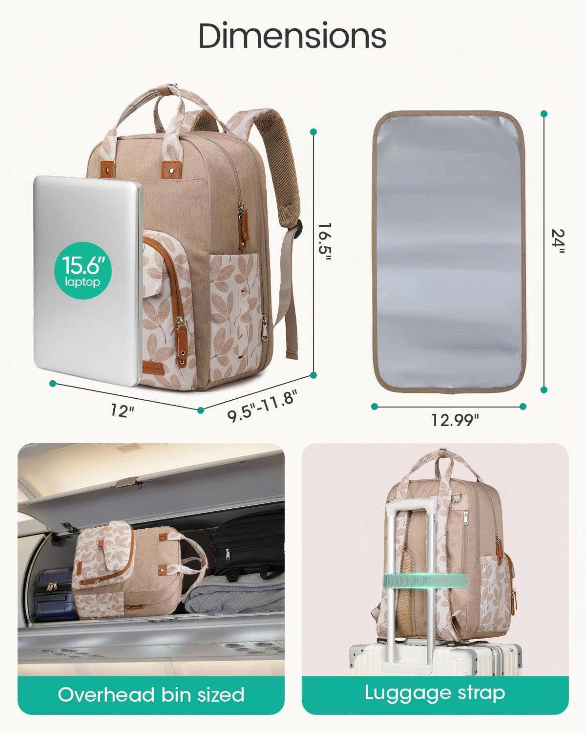 Qualyphant Mochila para pañales extragrande para dos niños, expandible, de 35 l, para mamá, niña, niño, papá, niño pequeño, bolsa grande para pañales de viaje, 21 bolsillos (4 aisl Hoja de color caqu