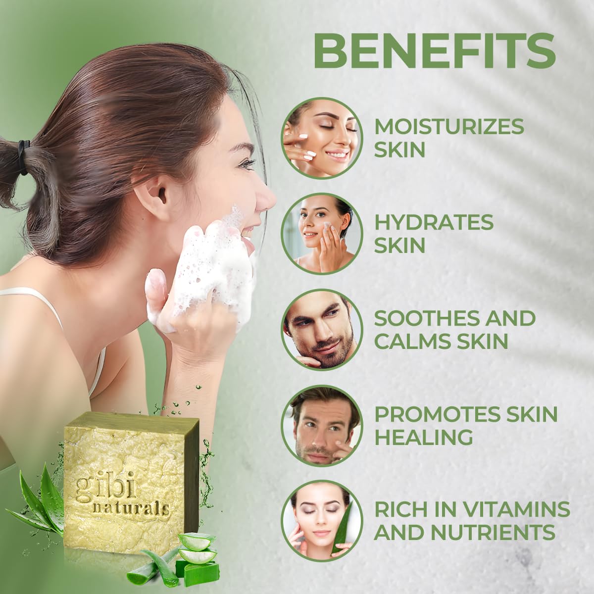 Jabón en barra de aloe vera 7,06 oz Jabón hidratante de aloe vera para rostro y cuerpo Limpia, hidrata y suaviza la piel Jabón en barra de aloe vera puro y natural para todo tipo de piel