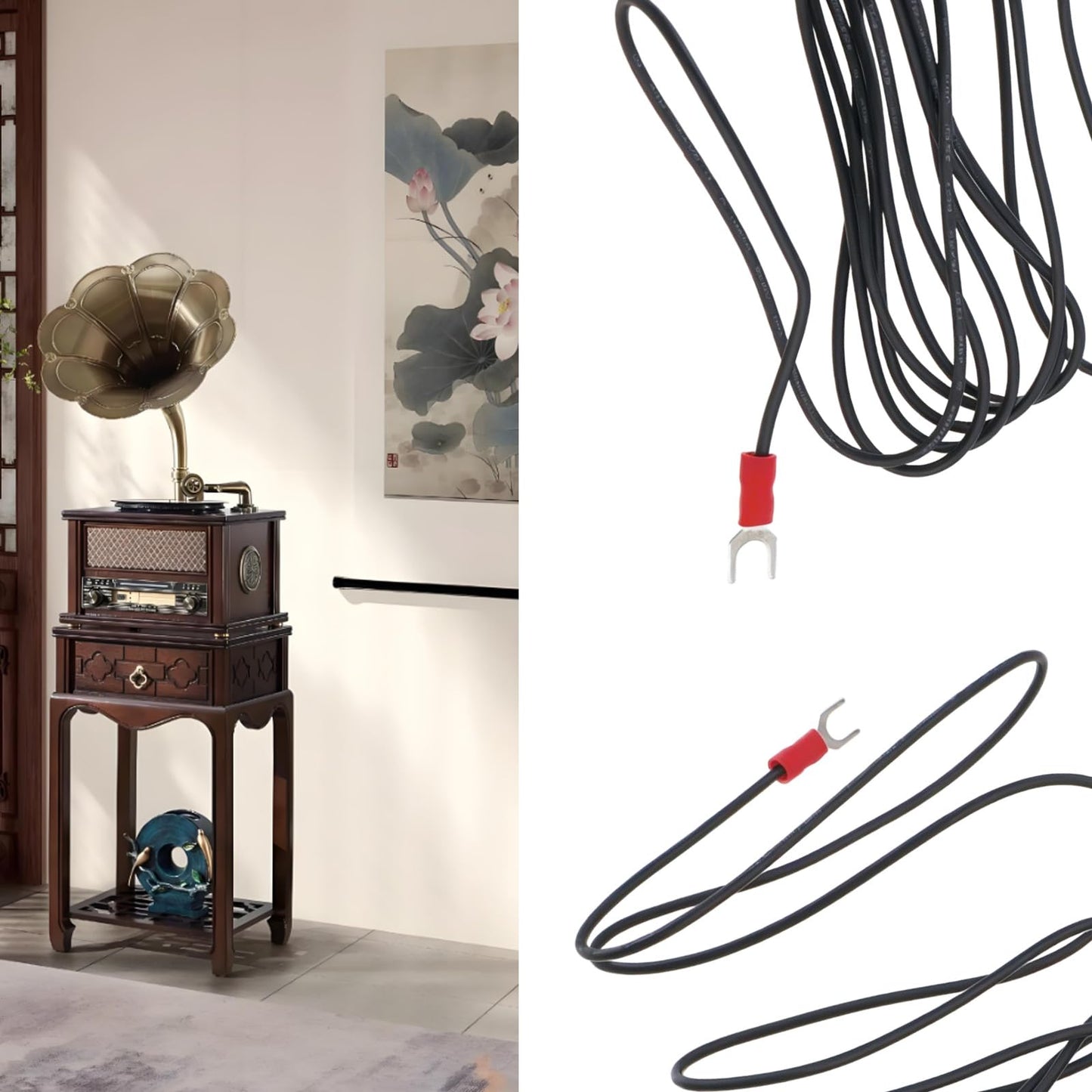 Be In Your Mind - 2 cables de tierra para fonógrafo, cable de tierra de alta fidelidad de 2 m con cable de 18AWG y conectores tipo U de 5 mm para placas giratorias de cartucho magnético