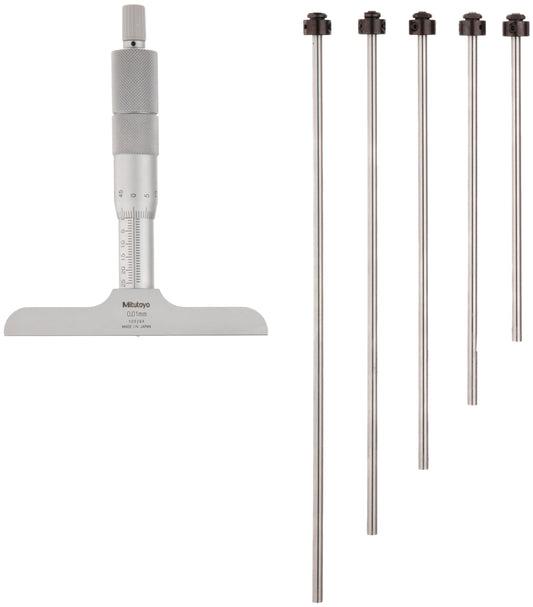Medidor de Profundidad Mitutoyo Vernier Micrómetro con Varillas Intercambiables Rango 0-100 mm Graduación 0.001 mm Precisión +/-0.0033 mm Base 101.6 mm x 16 mm
