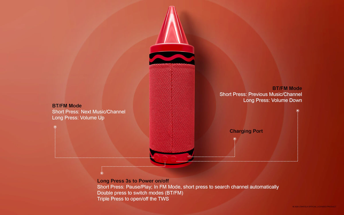 Bocina Bluetooth Crayola Inalámbrica Portátil 20W Sonido HD para Niños