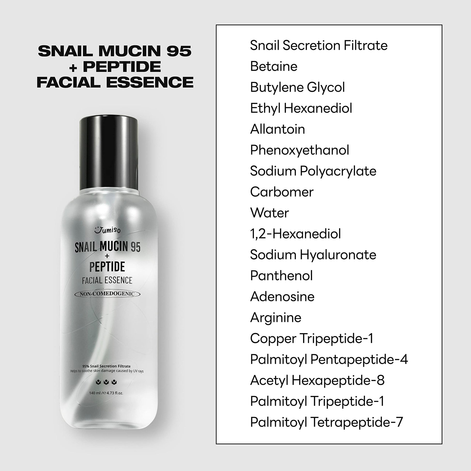 JUMISO Snail Mucin 95% + Peptide Essence 4.73 fl.oz / 140ml | Hydrating Serum with Snail, Face Moisturizer for Dry Skin, Daily Deep Hydration, Korean Skincare