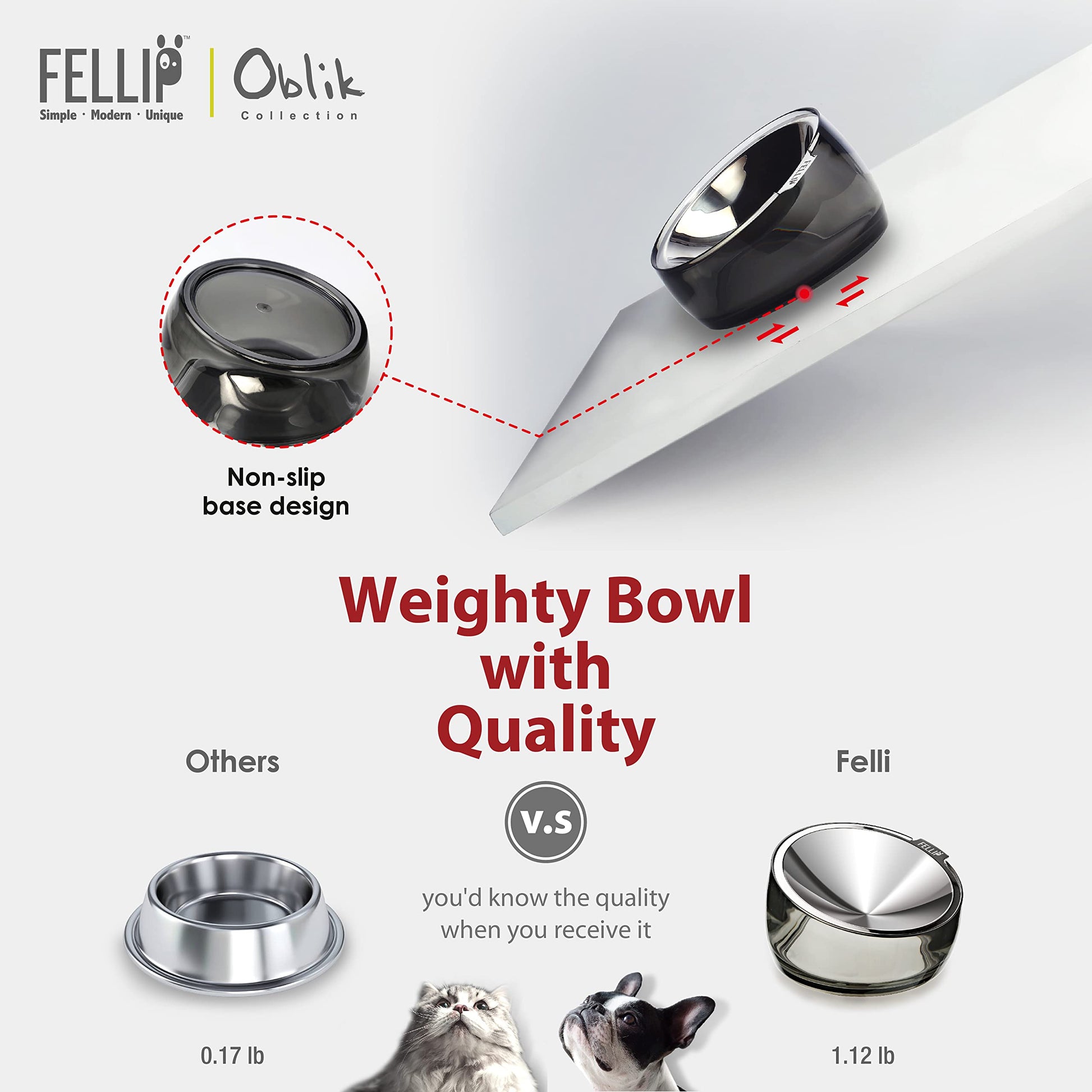 Felli Cuenco elevado para gatos de acero inoxidable inclinado para aliviar la fatiga de los bigotes de mascotas, poco profundo para gatos persas, exóticos, de pelo corto, de cara plana, antideslizante, alimentador para gatos (0.5 tazas, cuarzo ahumado)