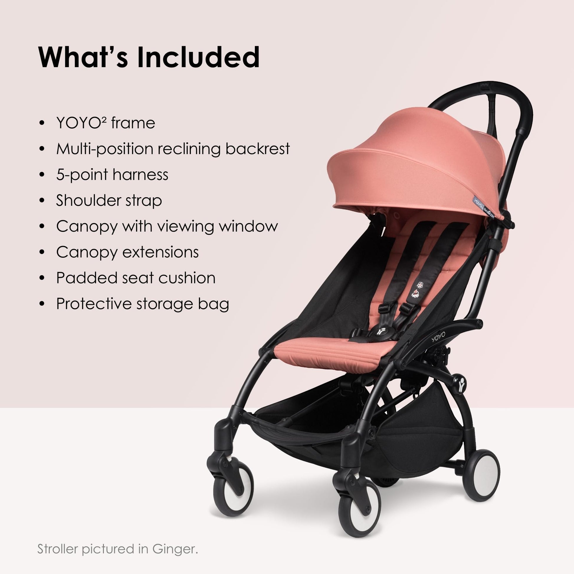 BABYZEN Cochecito 6+ YOYO2 (Chasis Negro con Pack 6+) - Incluye arnés, respaldo, extensiones de capota, correa para llevar al hombro, el cojín del asiento y la capota a juego (Negro)