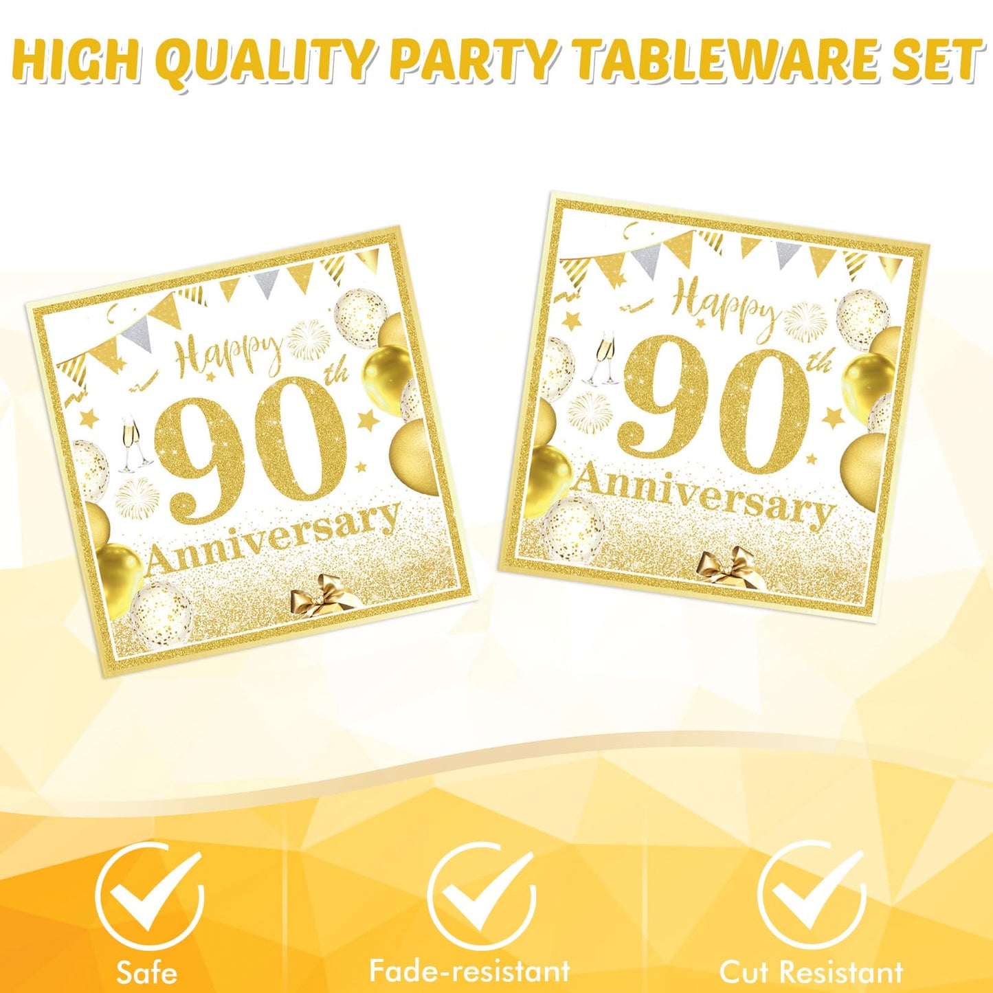 Juego Decoraciones Doradas Fiesta 90 Años Cumpleaños Aniversario Mujer Hombre