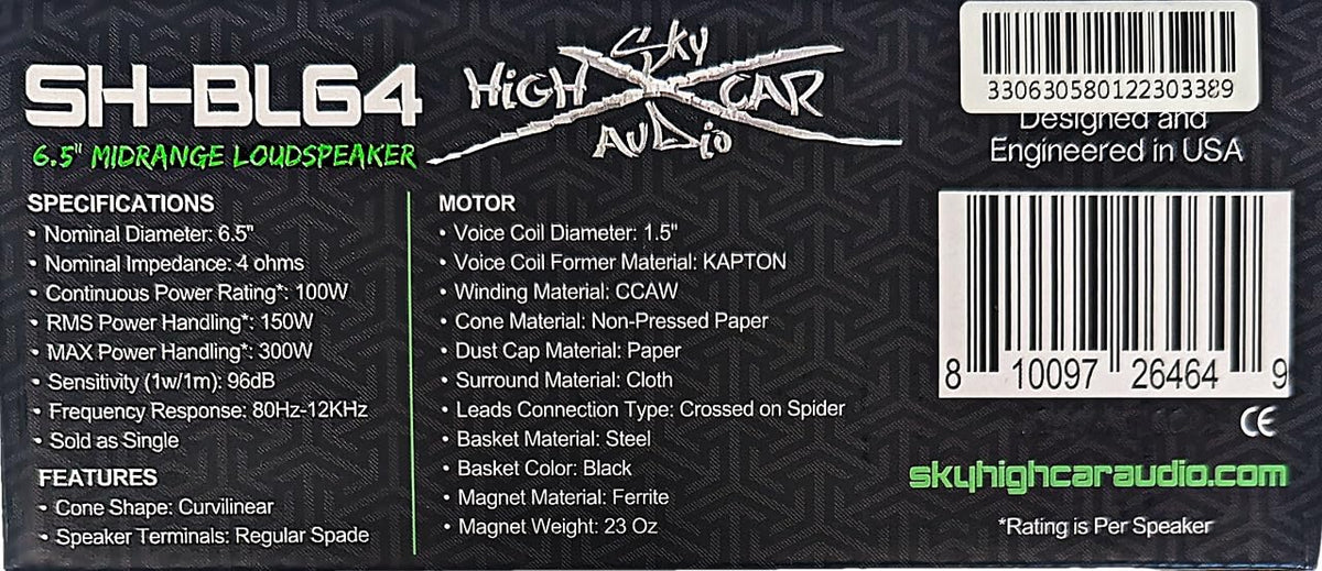 Altavoz de Rango Medio Sky High Car Audio SH-BL64 6.5 Pulgadas 4 Ohm