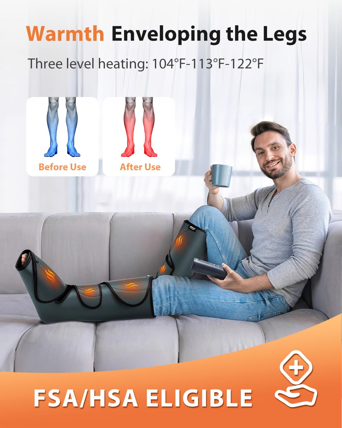 CINCOM Masajeador de pies y piernas con calor, masajeador de compresión de aire para circulación y relajación muscular, 3 modos, 3 intensidades, 2 calentamientos súper silenciosos
