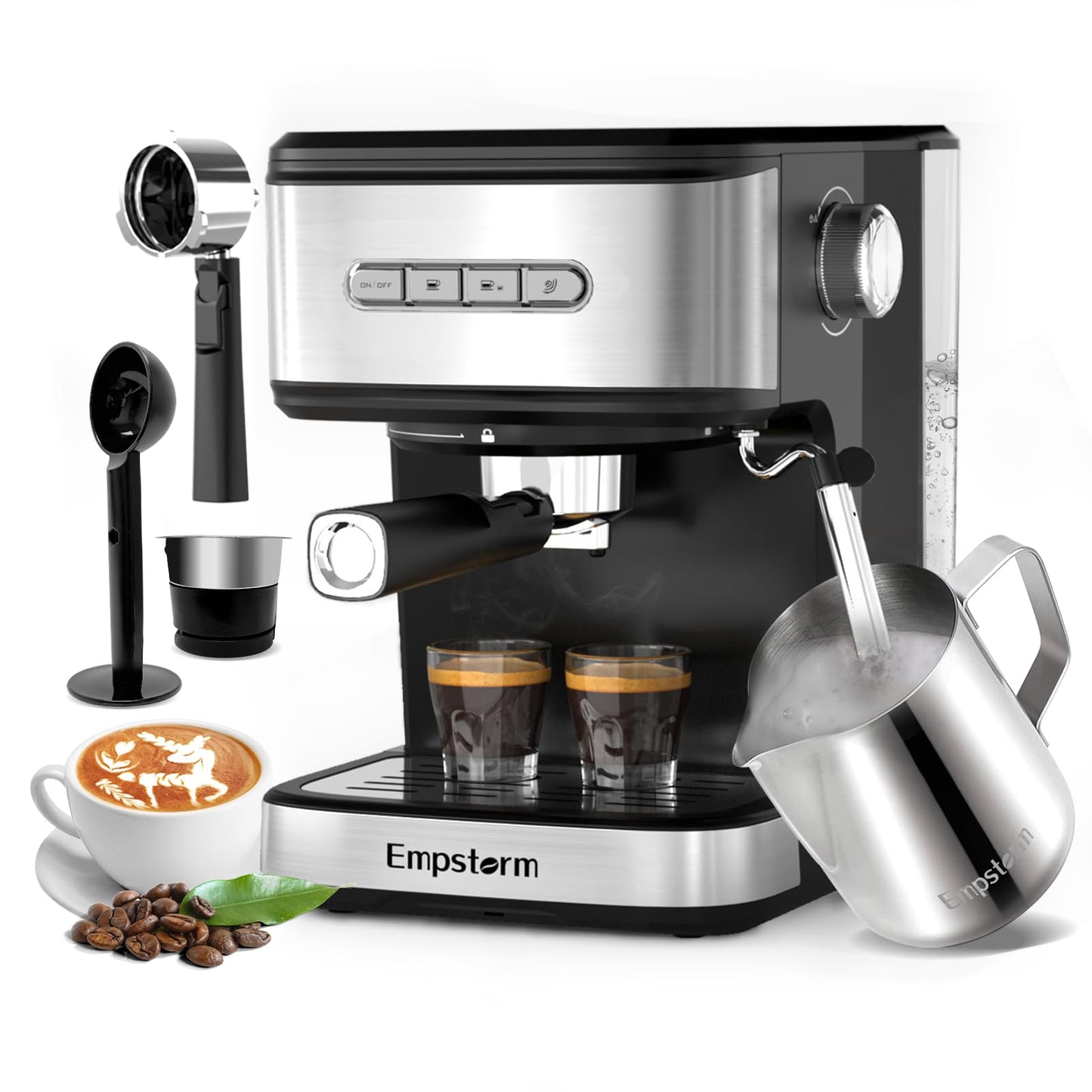 Empstorm - Máquina de café espresso de 20 barras, máquinas de capuchino con espumador de leche, máquina de café con leche para el hogar y barista, función de apagado automático