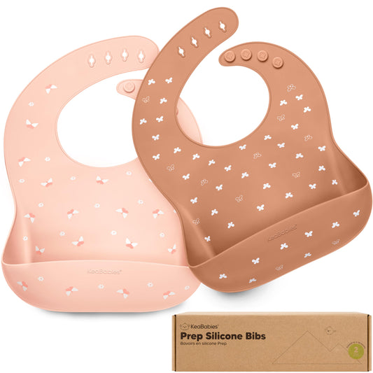 Baberos de Silicona KeaBabies Rosa y Azul con Bandeja de Recolección para Niñas y Niños