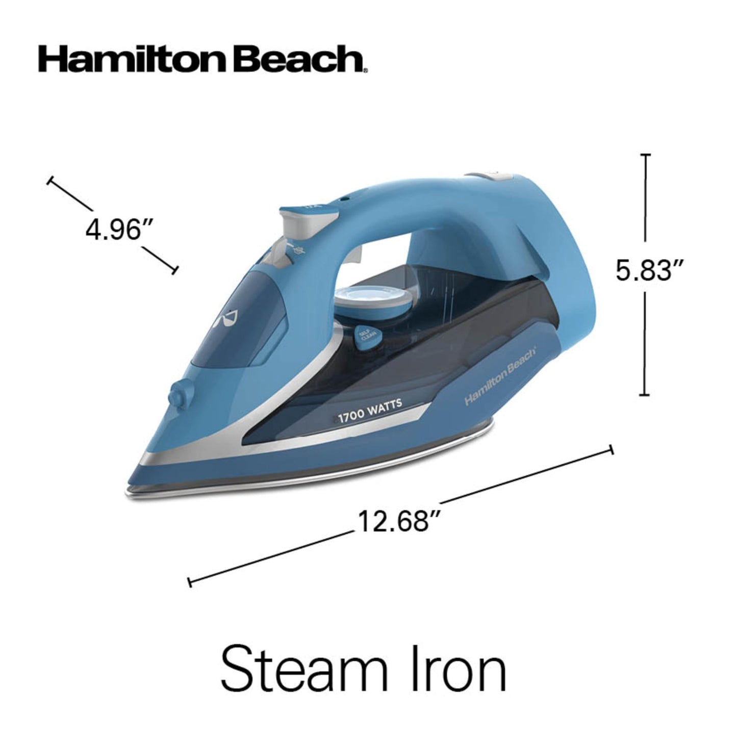 Hamilton Beach - Plancha de vapor para ropa y ropa con suela de acero inoxidable duradera, 1700 vatios para calor ultrarrápido, cable retráctil de 8 pies, apagado automático, tanque de agua de 350 ml,