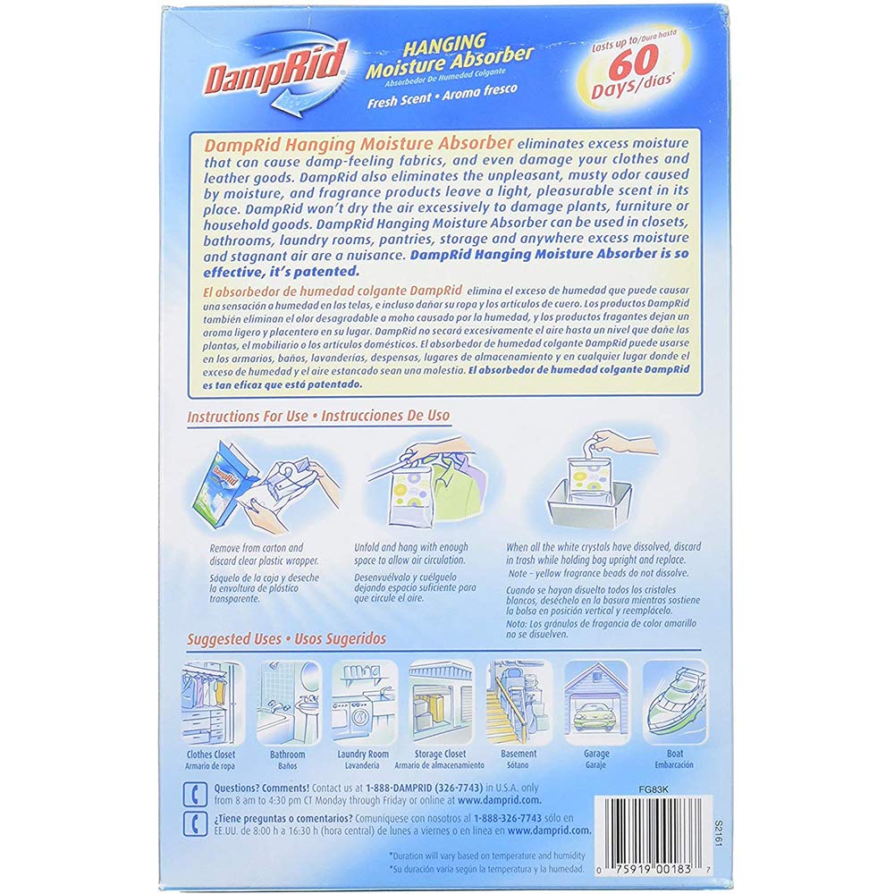 Damp Rid Hanging Humedad Absorber fresco aroma Bag 14 oz 3/Pack