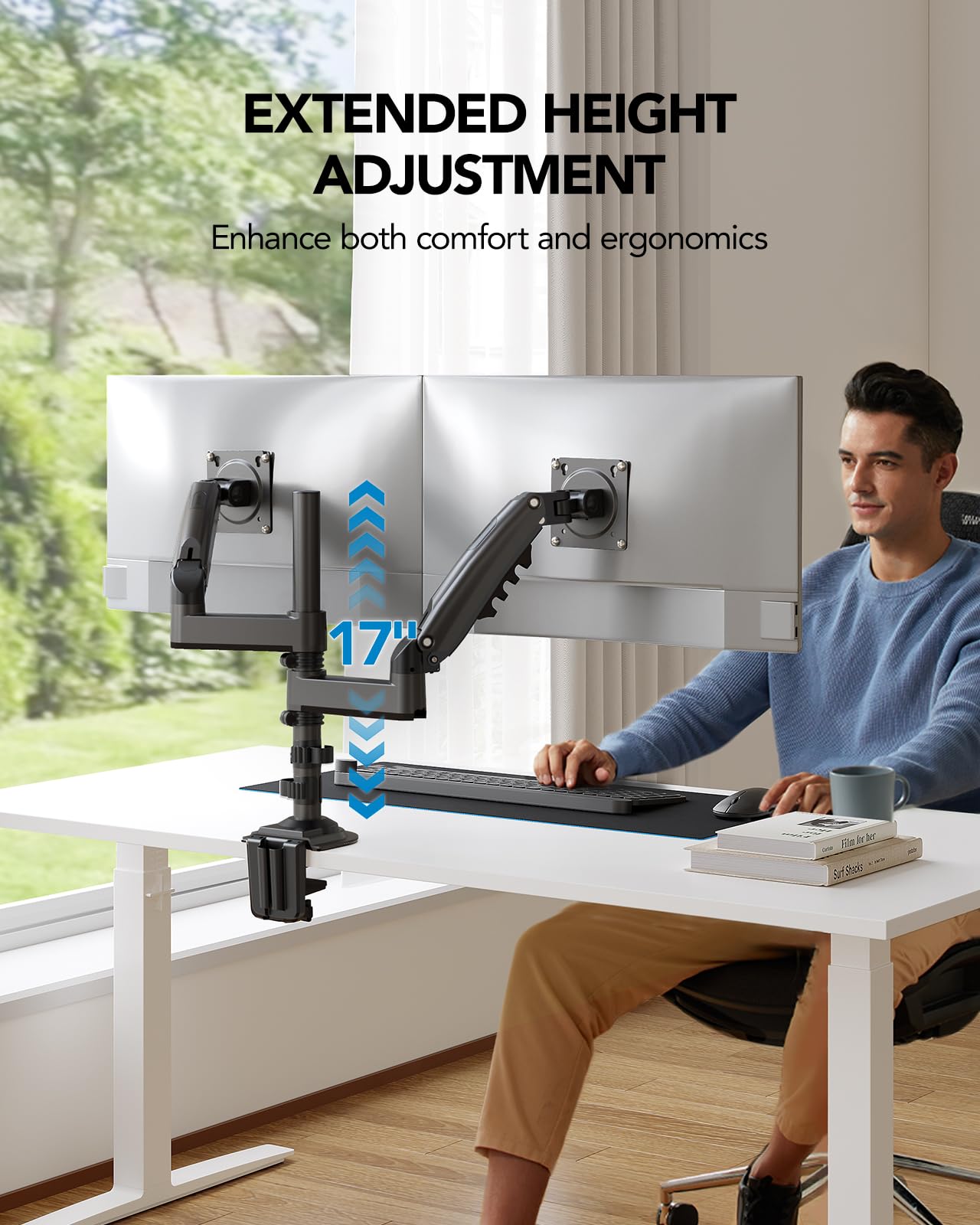 Soporte para Monitor Doble de Altura Ajustable con Resorte de Gas