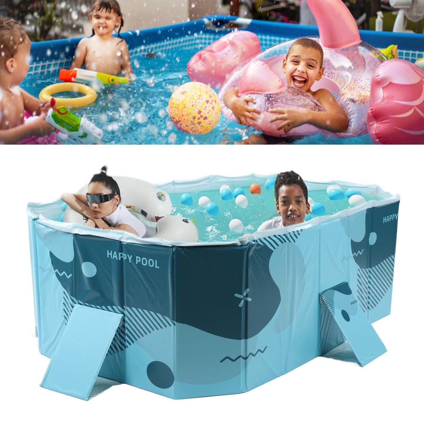 Piscina Plegable para Niños Portátil de Plástico Duro para Jardines y Patio Exterior