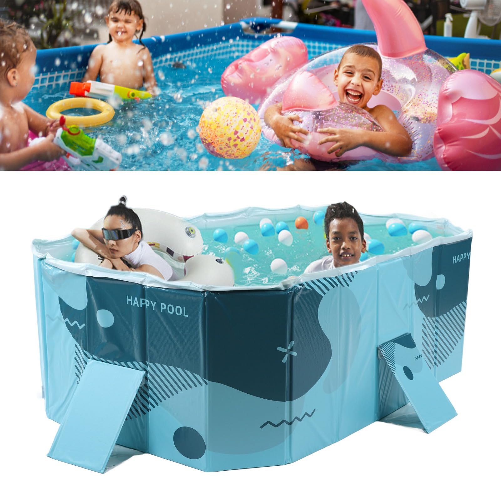 Piscina Plegable para Niños Portátil de Plástico Duro para Jardines y Patio Exterior