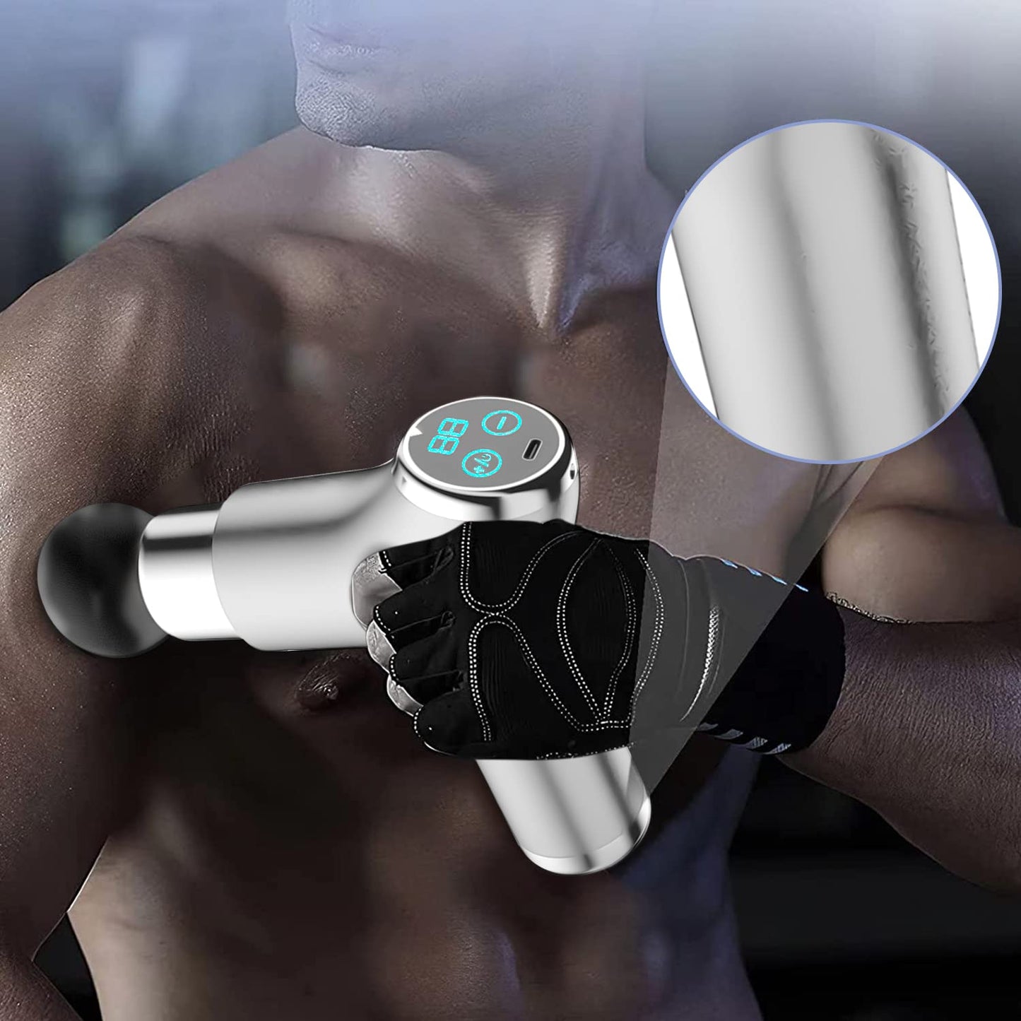 Pistola de Masaje con 32 Niveles Ajustables, 8 Cabezales de Pistola Masaje Muscular, USB Recargable, Ultra Silenciosos y Pantalla Táctil LCD Pistola Masajeadora para aliviar el Dolor y la rigidez de los músculos