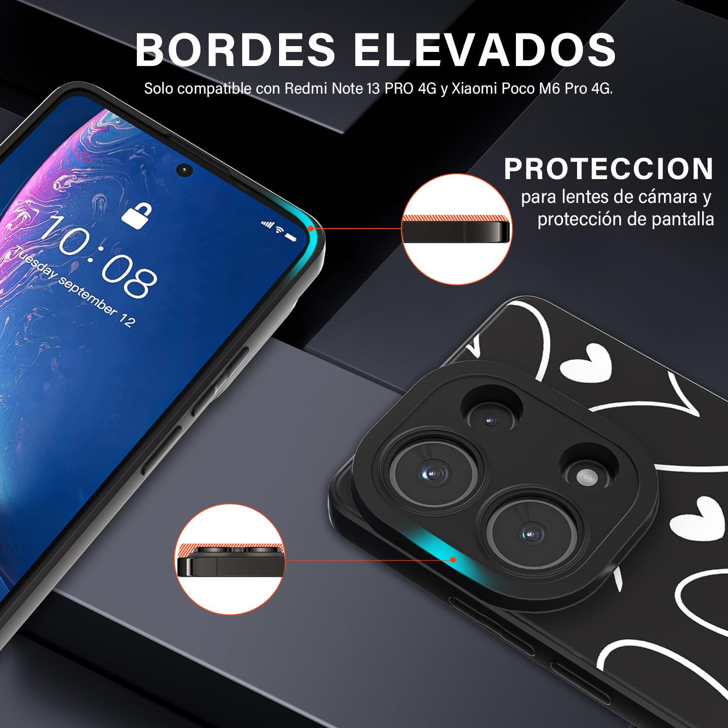 Threehao Funda para Redmi Note 13 Pro 4G y Poco M6 Pro 4G, Ultra Delgado Flexible Suave TPU Silicona Carcasa con Moda Aesthetic Dibujos Corazón Blanco Simple, Antigolpes Anti-arañazos Protectora