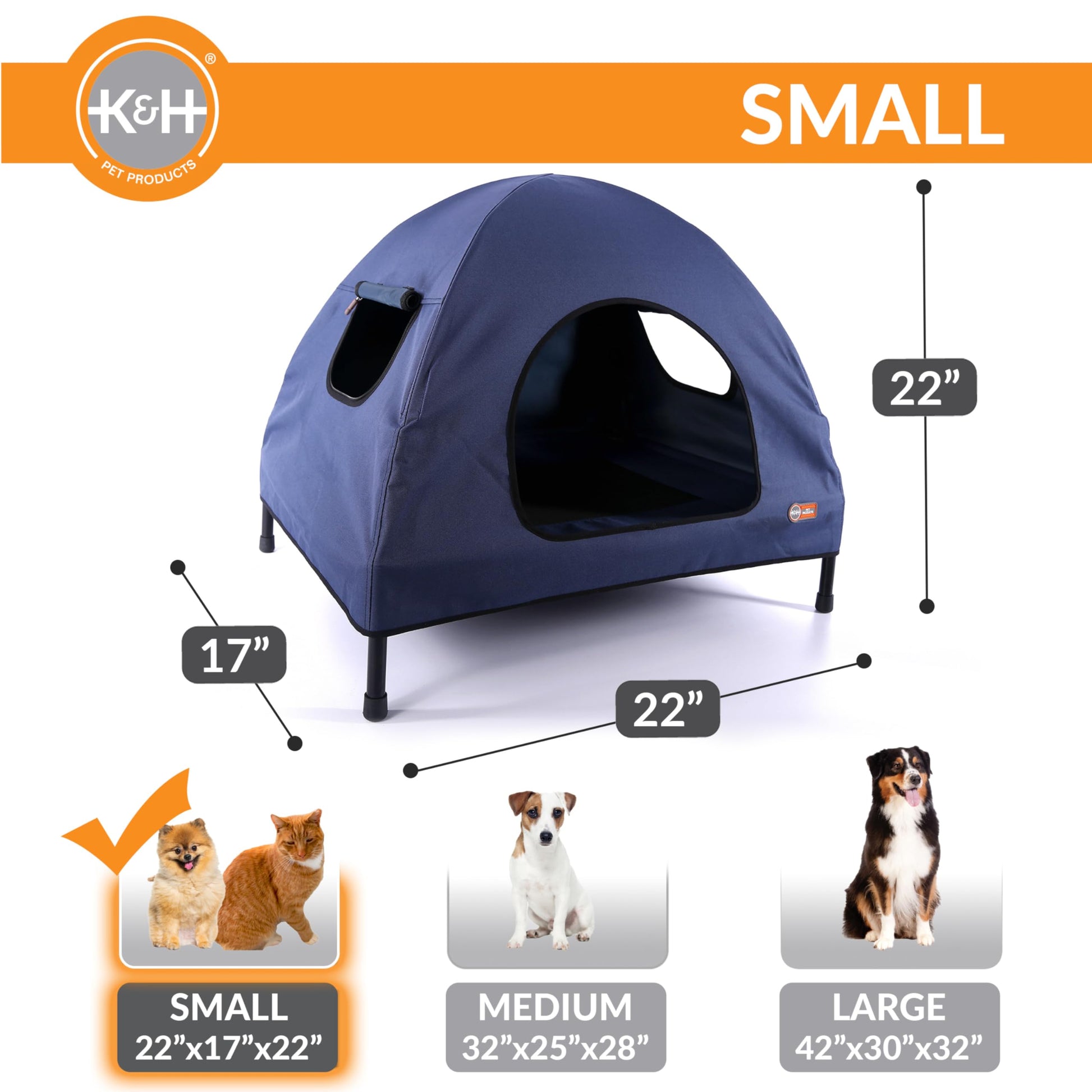 Cama Elevada para Perro K&H Azul Marino con Casa