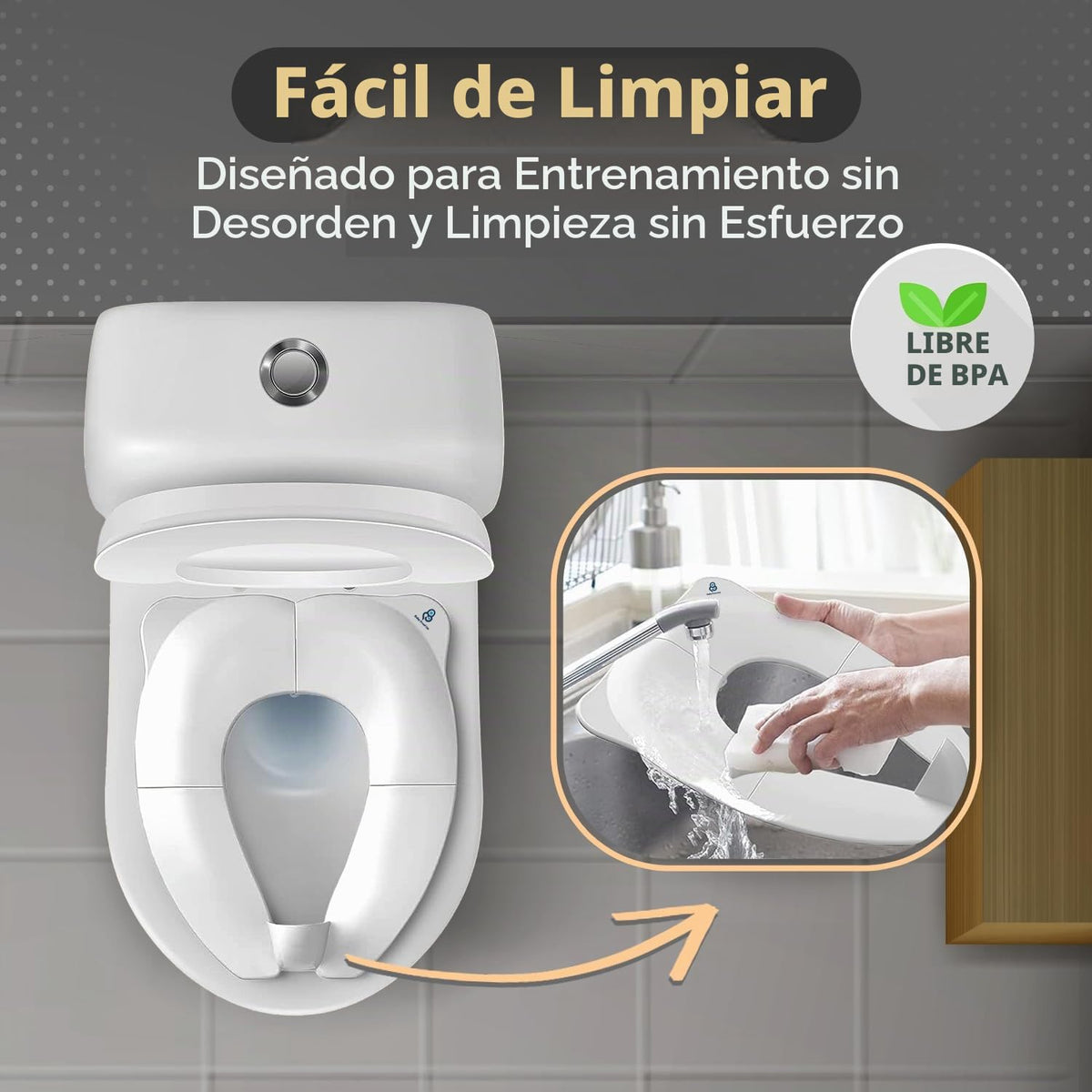 Baby Proof Me Essentials - Asiento de Inodoro para Niños con Protector Contra Salpicaduras, Plegable y Portátil con Bolsa, Asiento de Entrenamiento Antideslizante para Orinal de Viaje (Blanco)